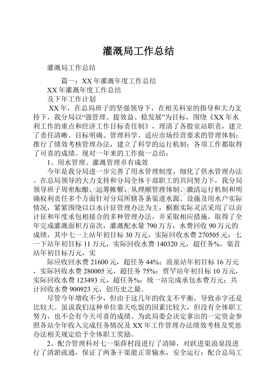 灌溉局工作总结文档格式.docx