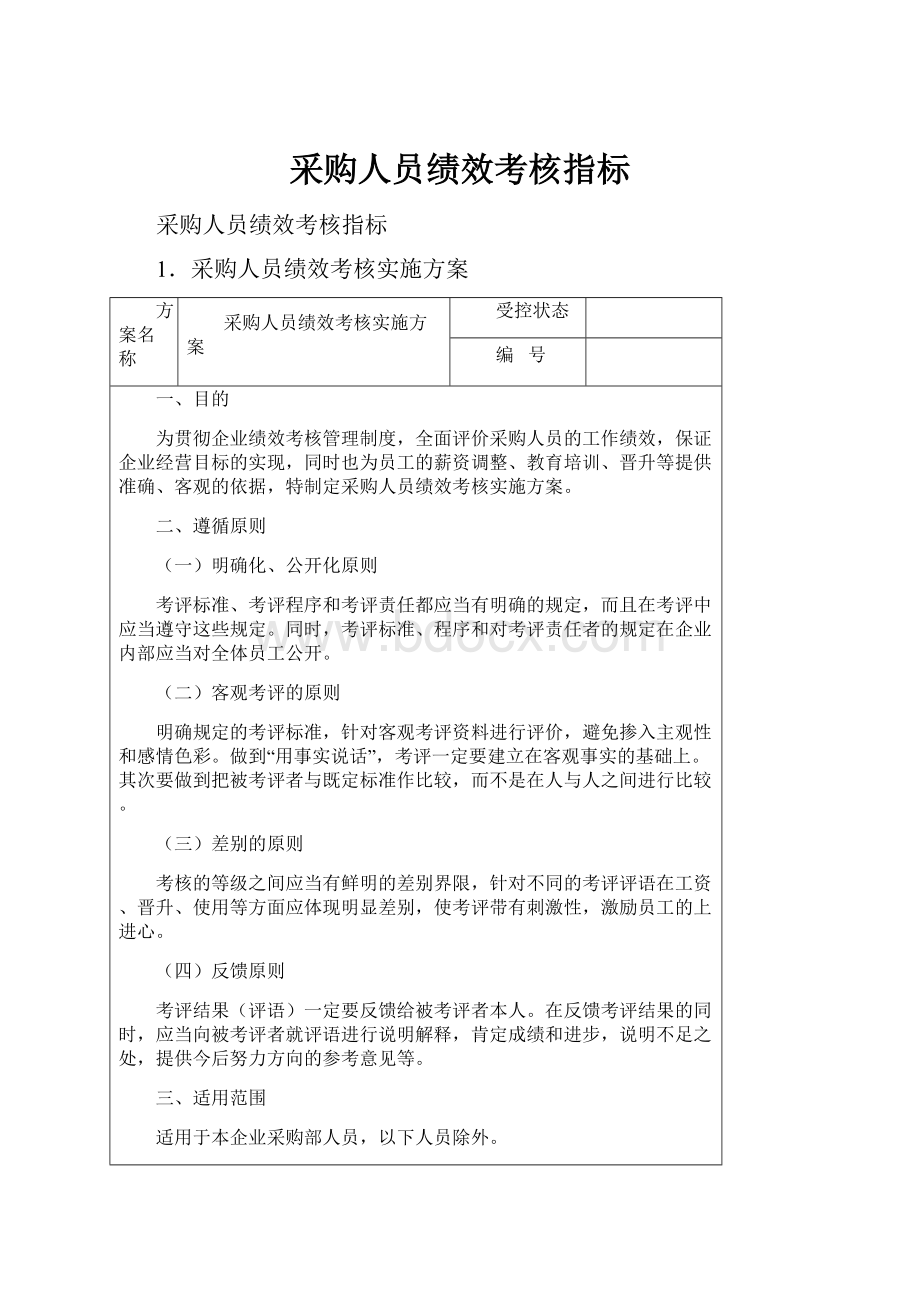 采购人员绩效考核指标文档格式.docx