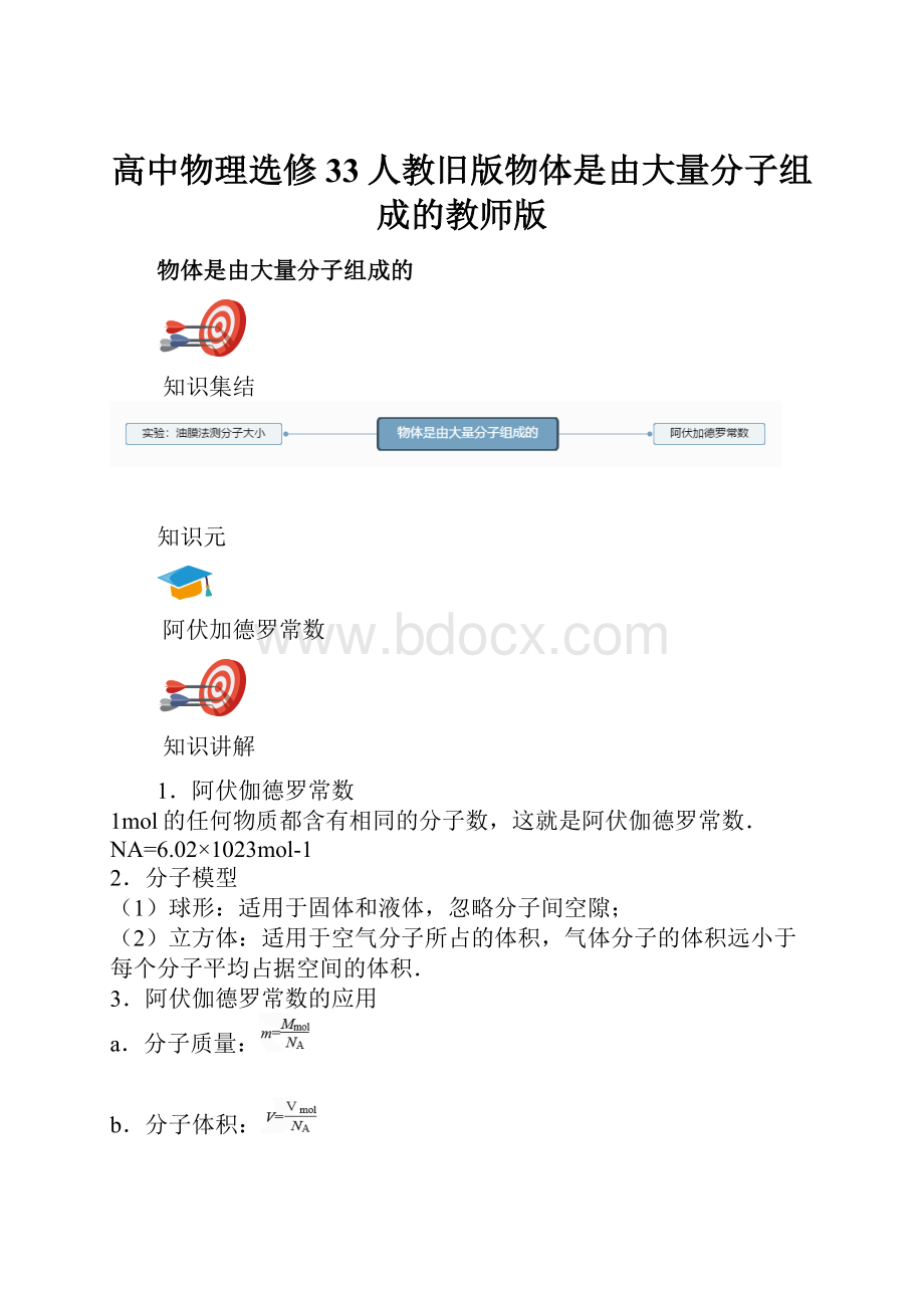 高中物理选修33人教旧版物体是由大量分子组成的教师版.docx_第1页