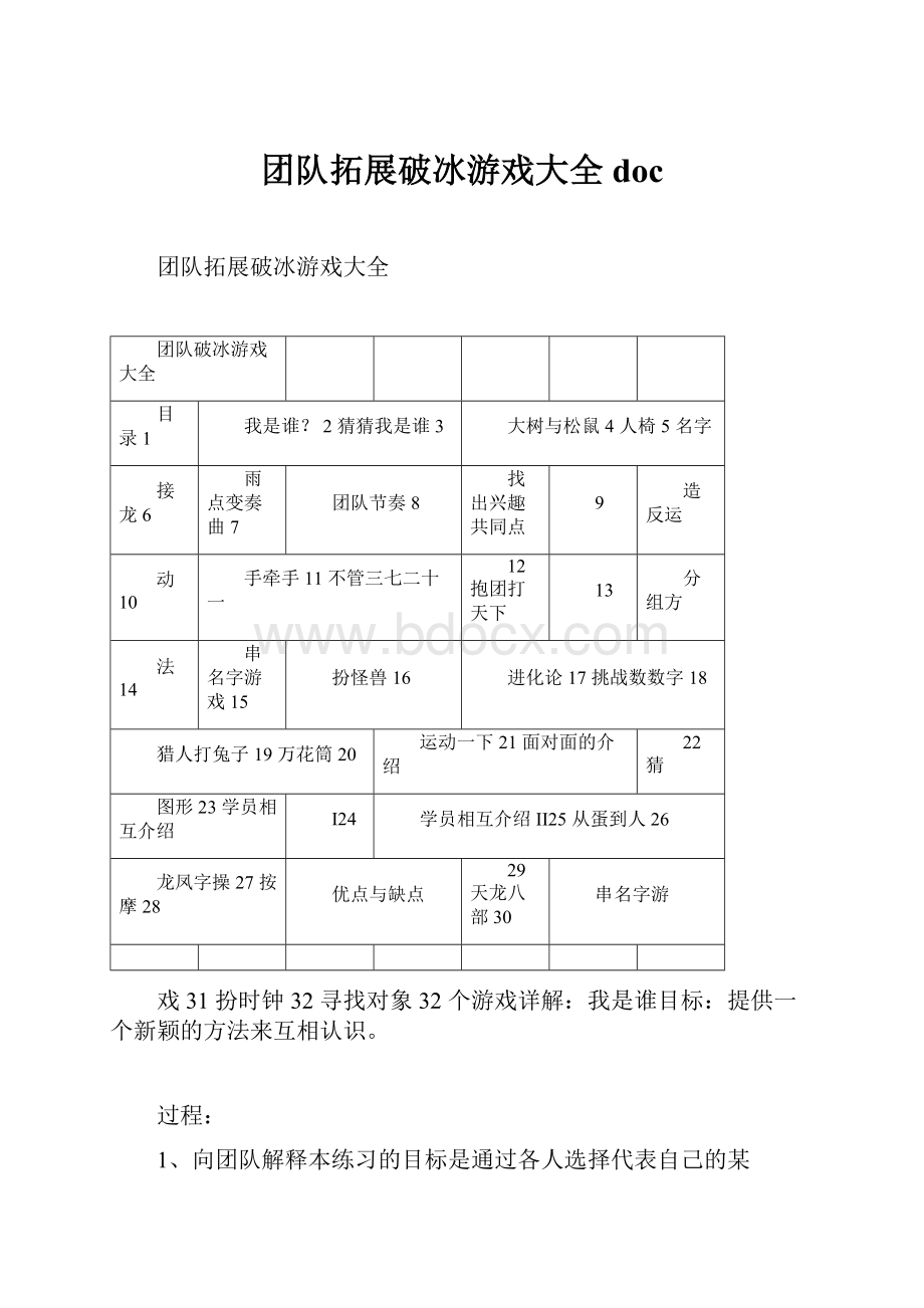 团队拓展破冰游戏大全docWord文档格式.docx