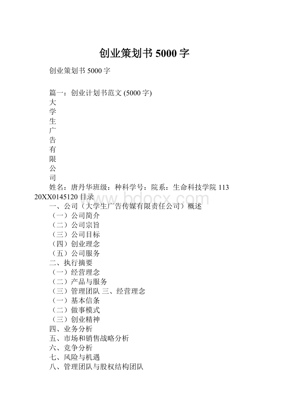 创业策划书5000字Word下载.docx