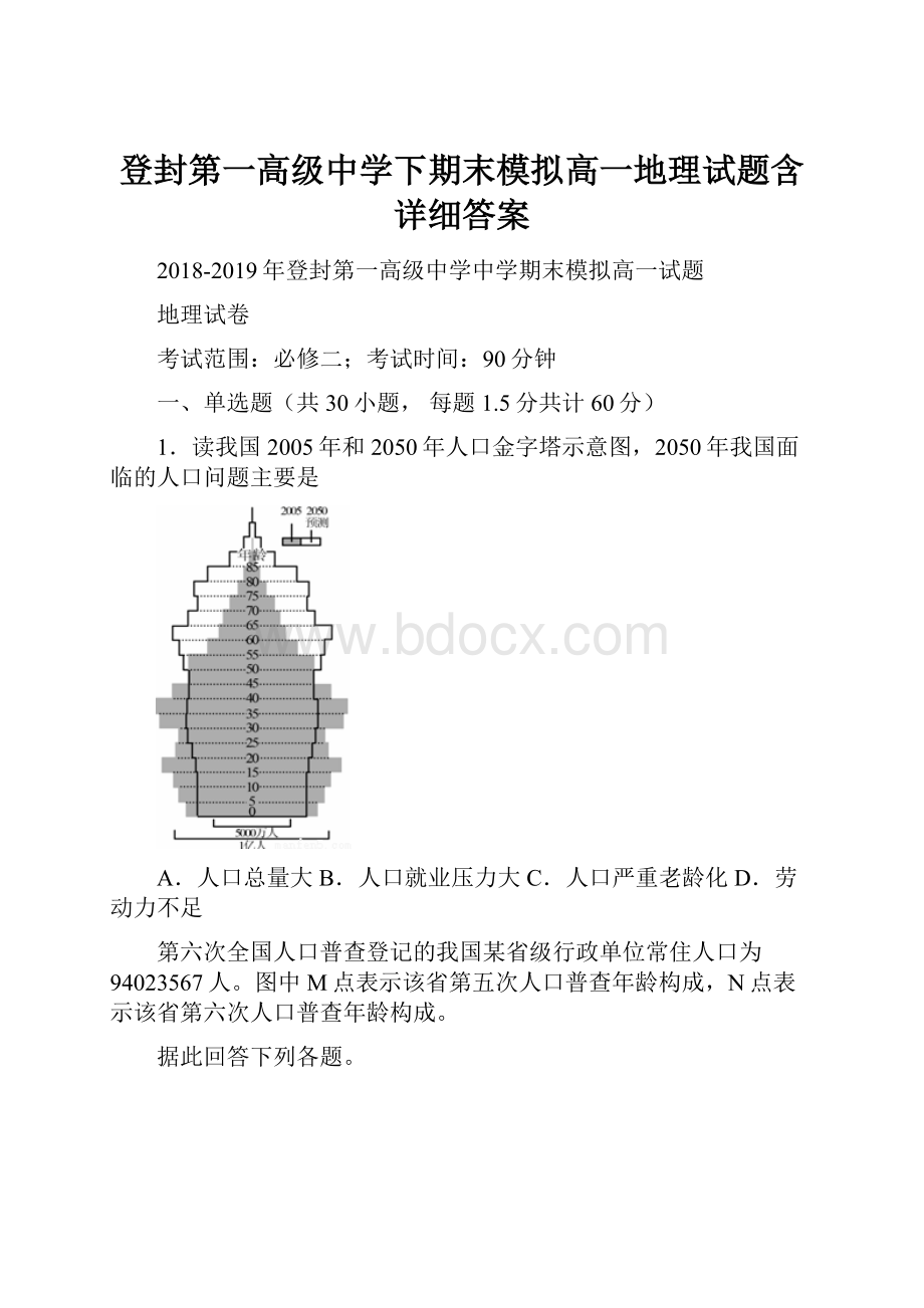 登封第一高级中学下期末模拟高一地理试题含详细答案.docx_第1页