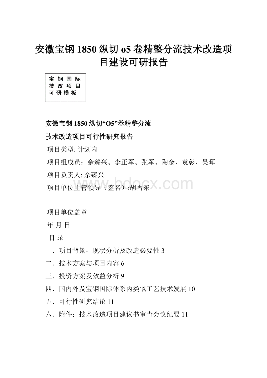 安徽宝钢1850纵切o5卷精整分流技术改造项目建设可研报告Word格式.docx_第1页