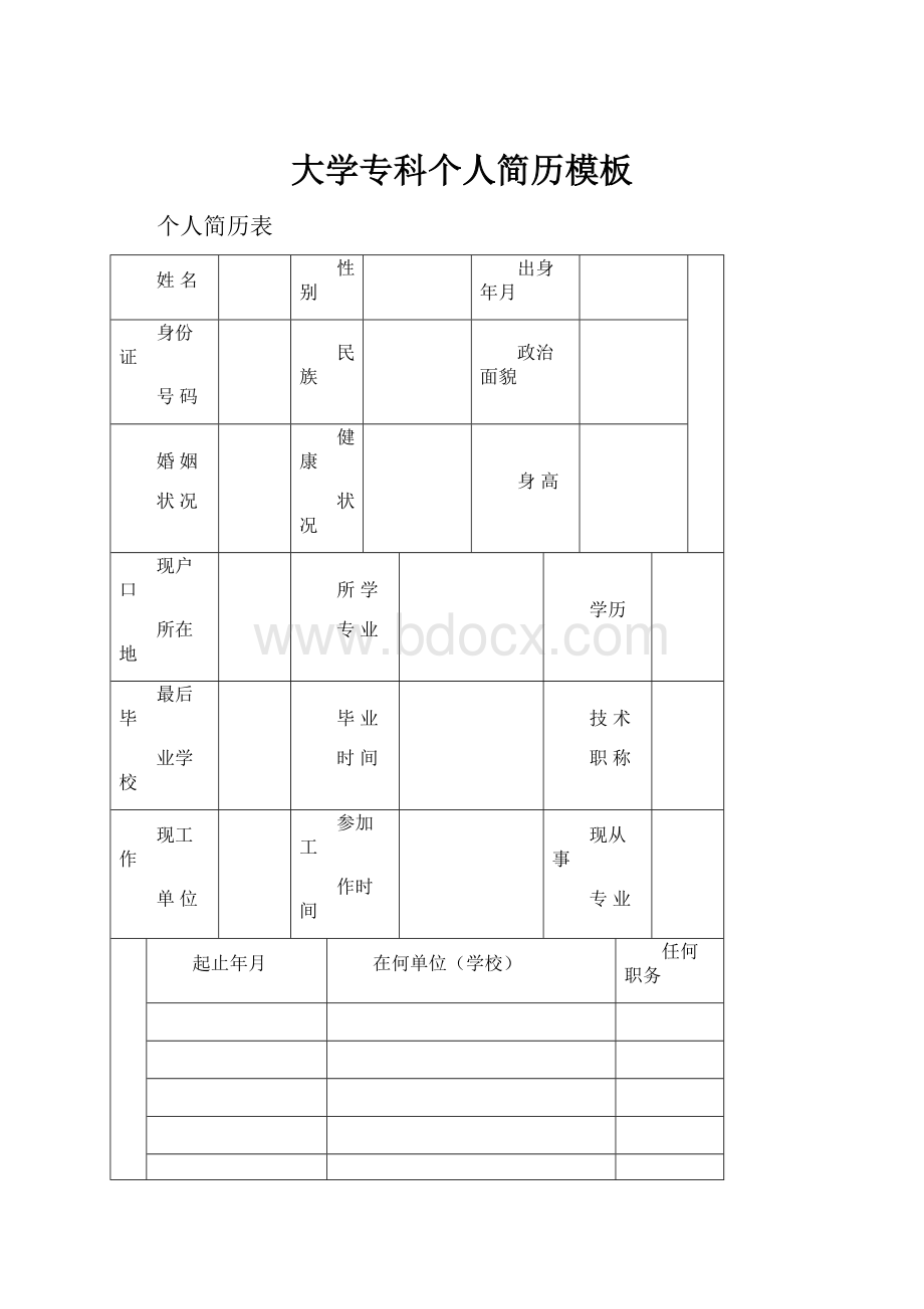 大学专科个人简历模板.docx_第1页