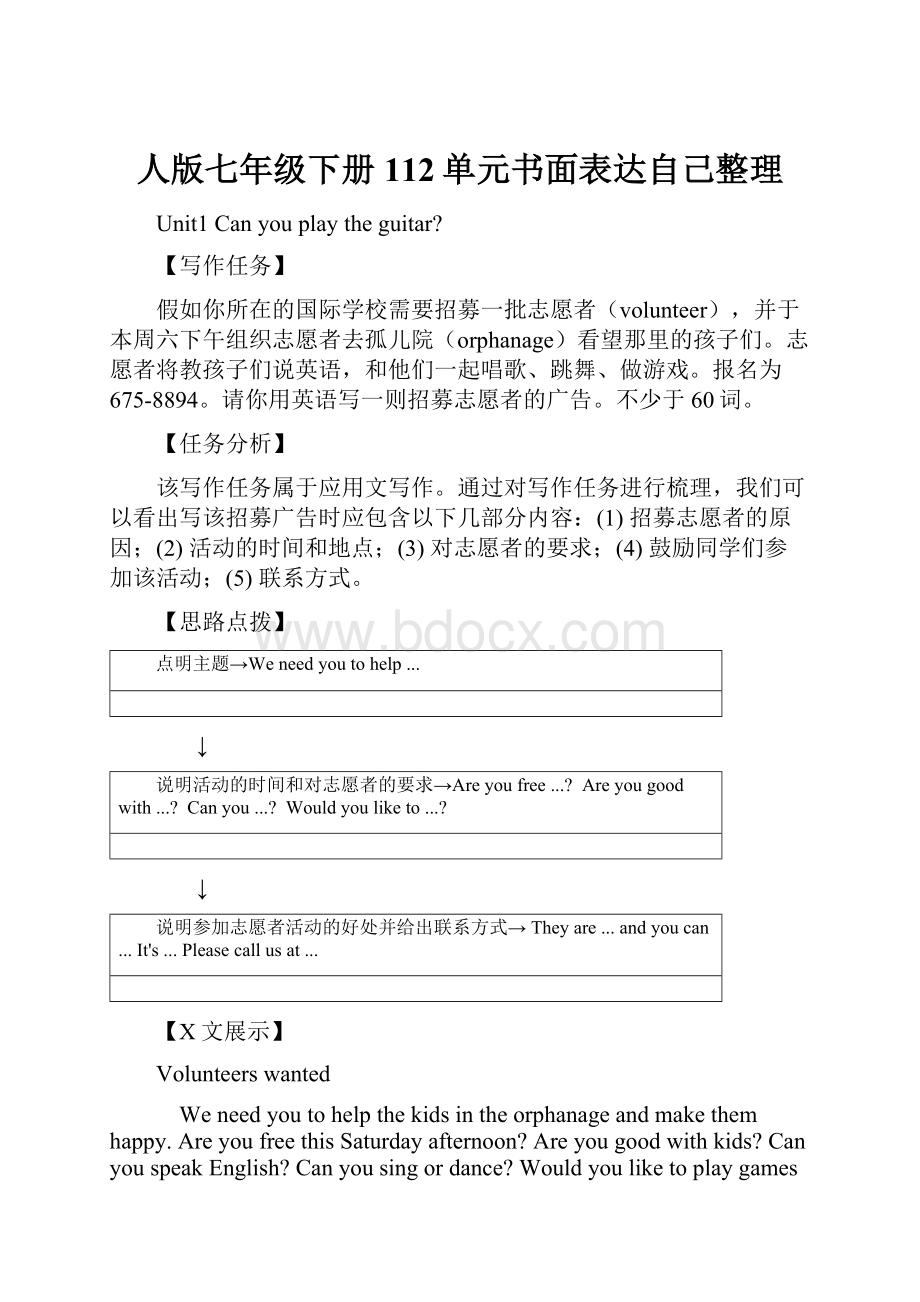 人版七年级下册112单元书面表达自己整理.docx_第1页