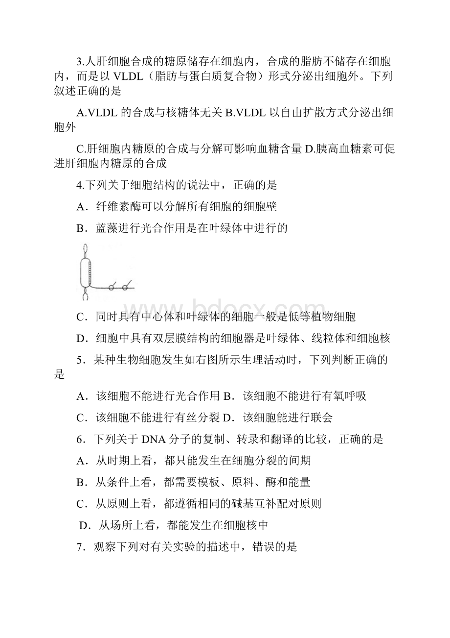 吉林省松原市油田高中届高三上学期基础知识调研考试生物试题 Word版含答案Word文档格式.docx_第2页