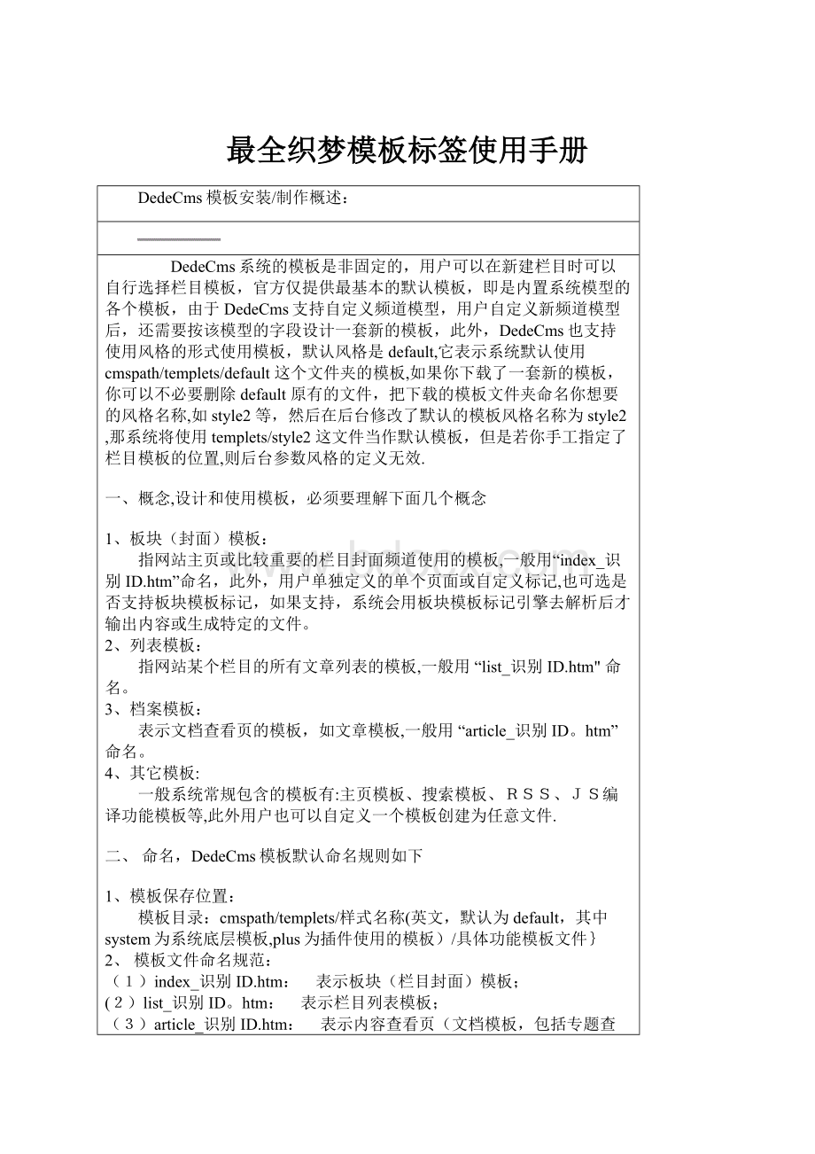 最全织梦模板标签使用手册Word文件下载.docx