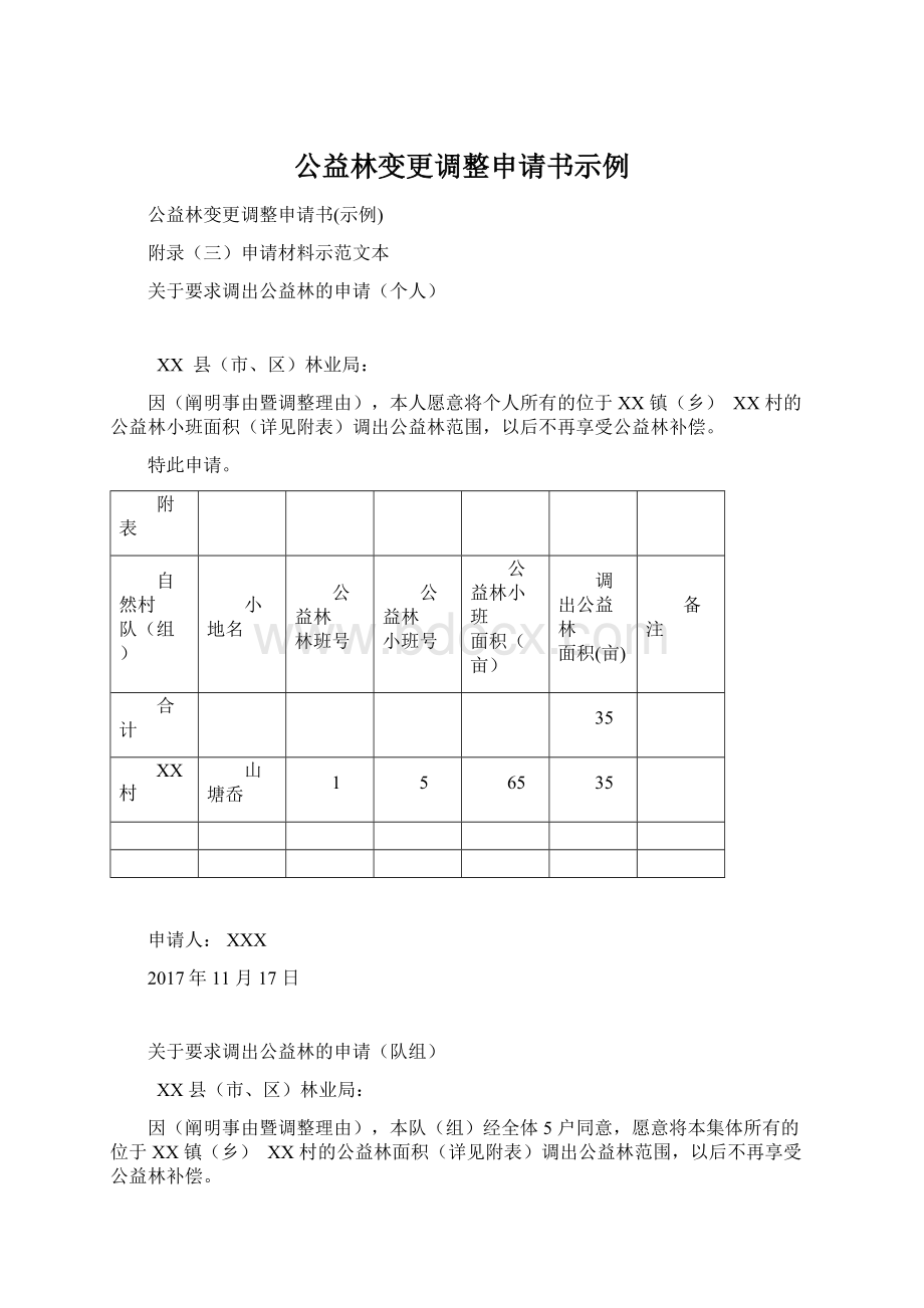 公益林变更调整申请书示例Word格式.docx_第1页