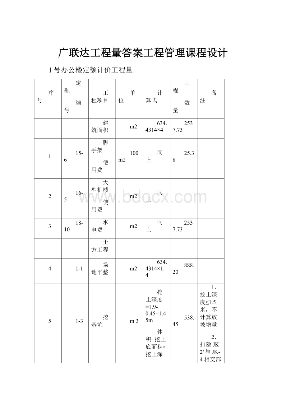 广联达工程量答案工程管理课程设计.docx_第1页