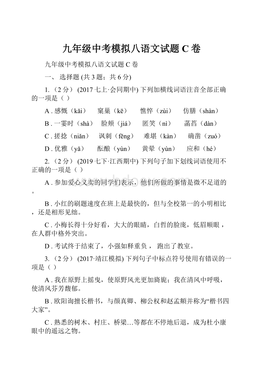 九年级中考模拟八语文试题C卷.docx