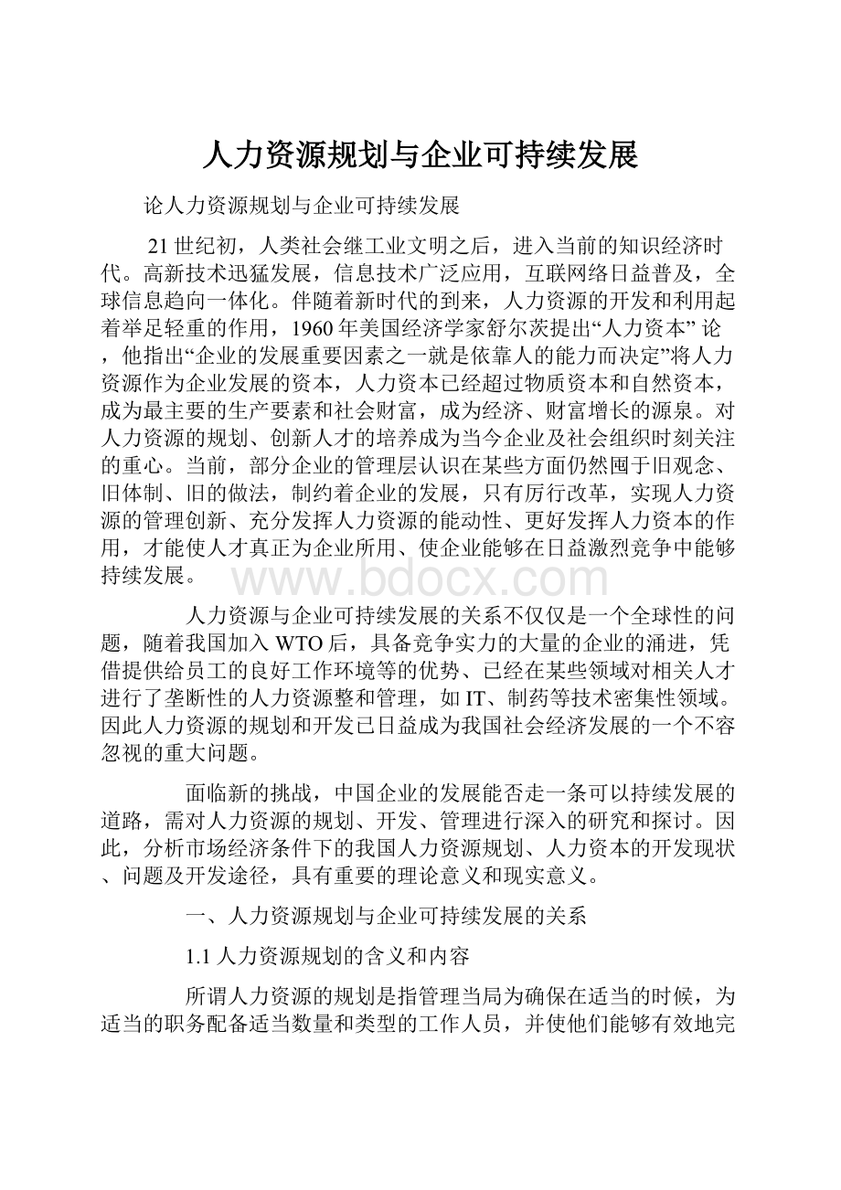 人力资源规划与企业可持续发展.docx_第1页