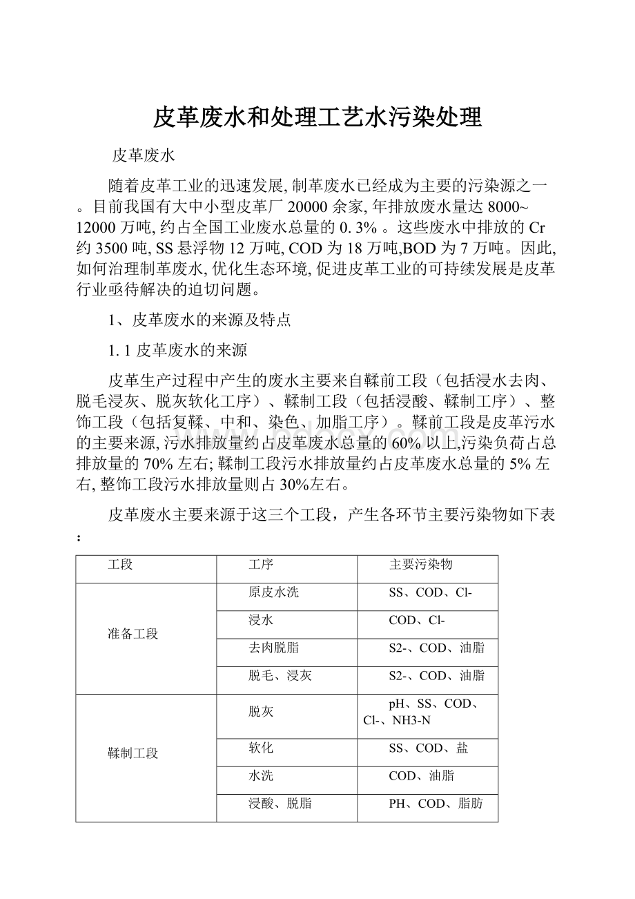 皮革废水和处理工艺水污染处理.docx_第1页