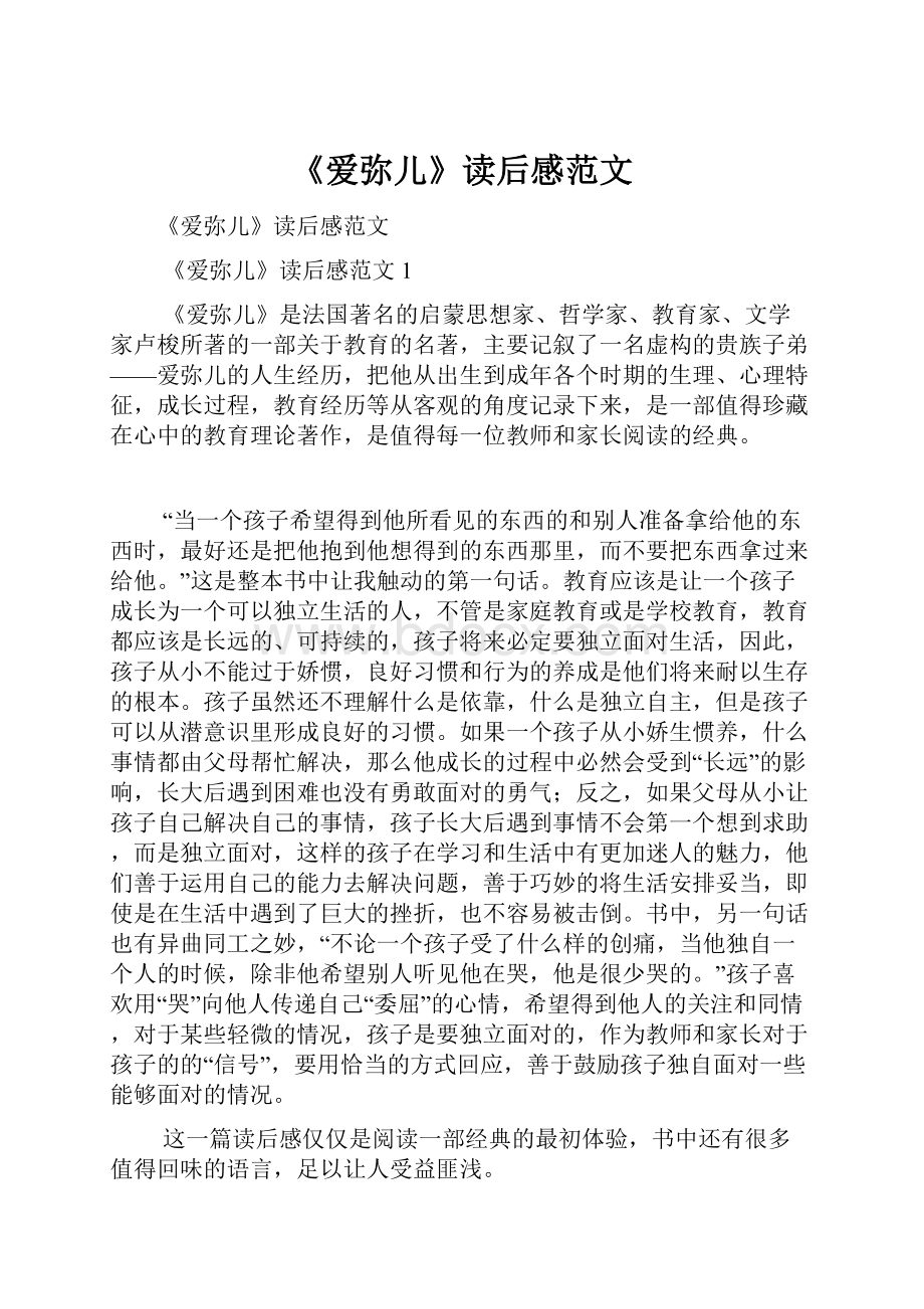 《爱弥儿》读后感范文文档格式.docx