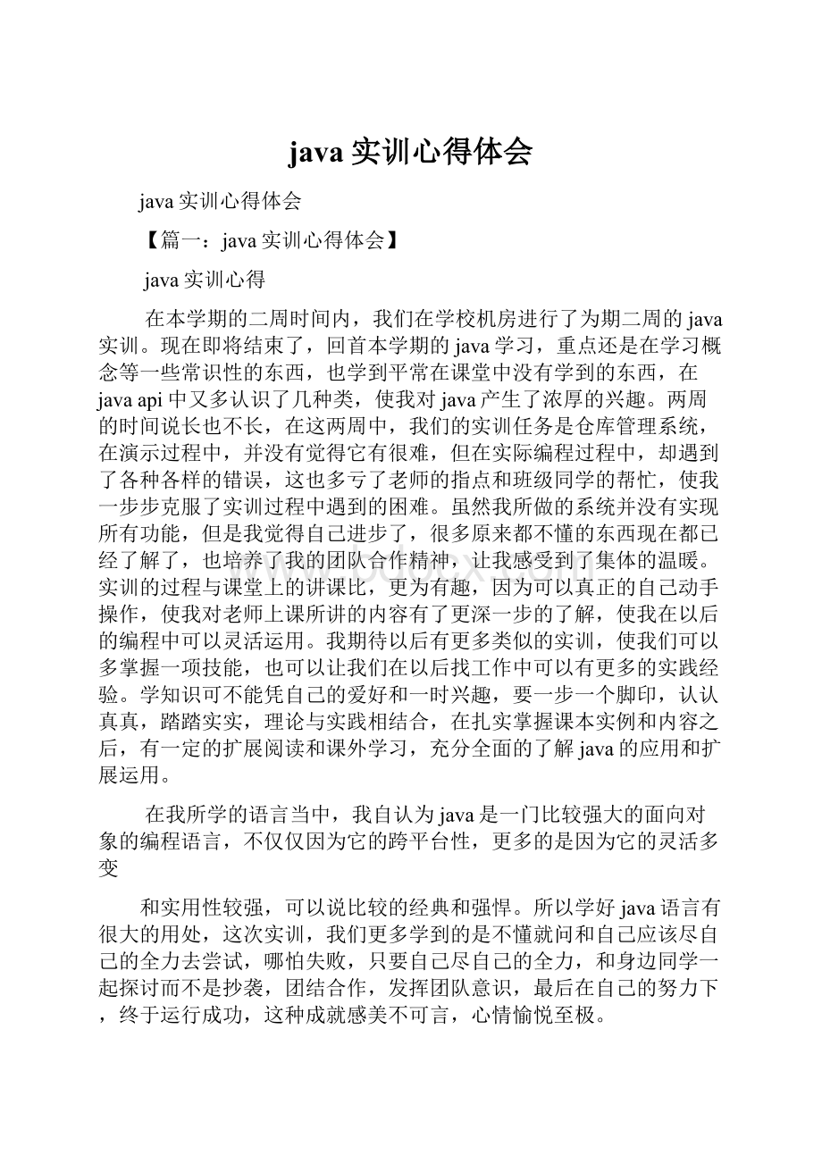 java实训心得体会文档格式.docx