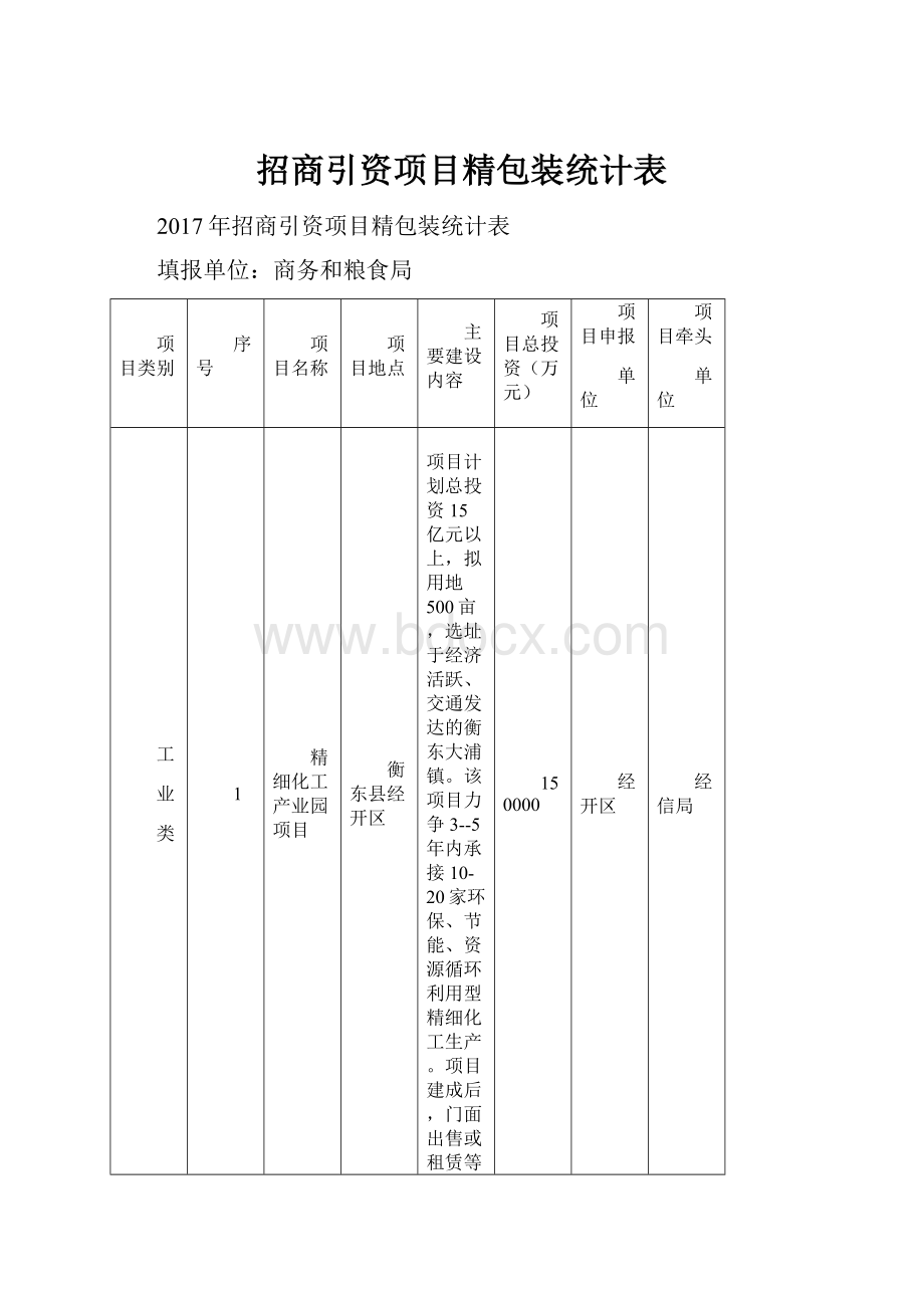 招商引资项目精包装统计表Word文档格式.docx