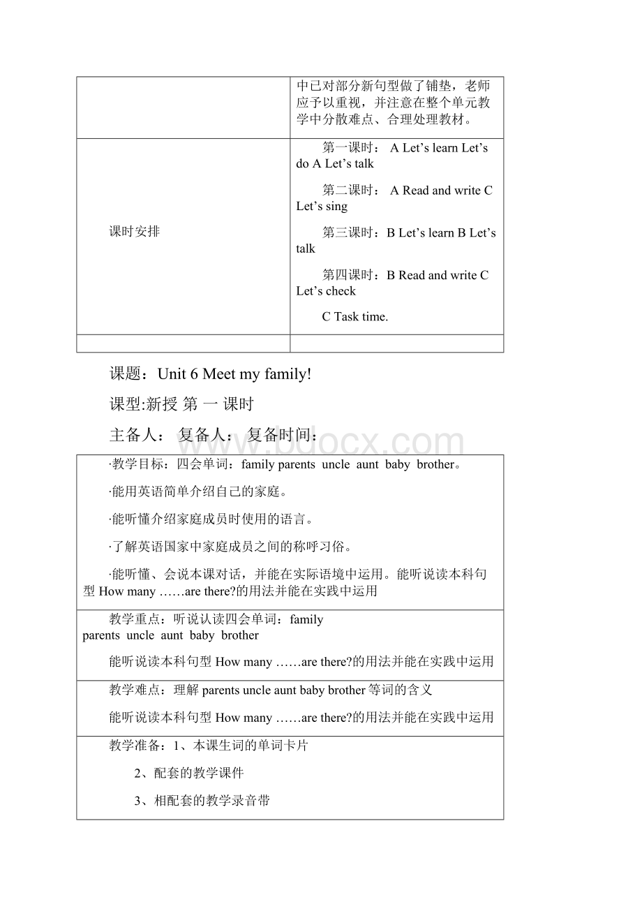 人教版四年级上册小学英语PEP教案Unit6单元教案内容完整.docx_第2页