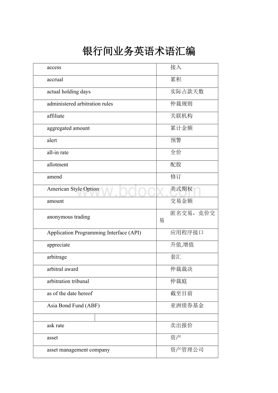 银行间业务英语术语汇编Word文档下载推荐.docx_第1页