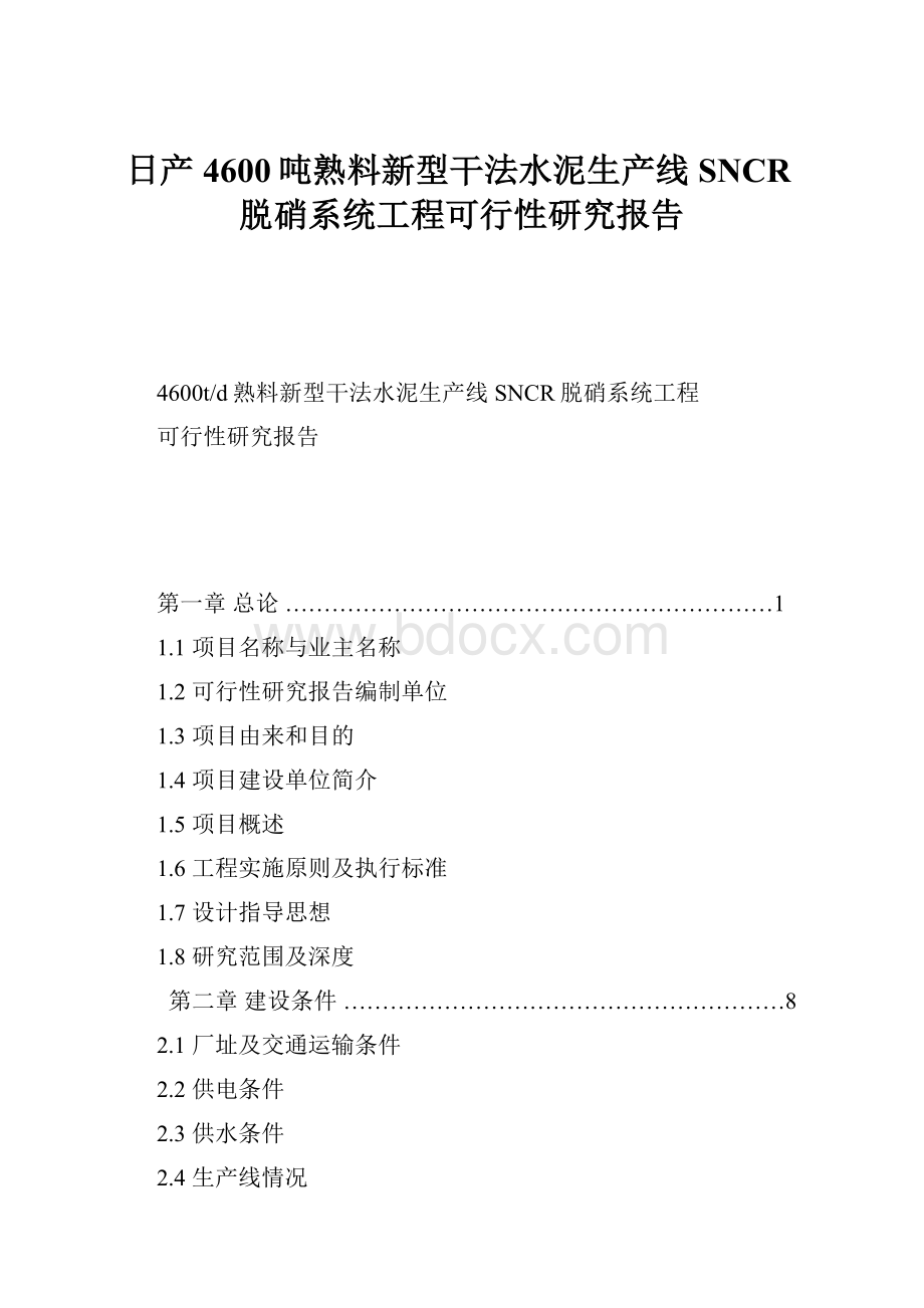 日产4600吨熟料新型干法水泥生产线SNCR脱硝系统工程可行性研究报告Word文件下载.docx