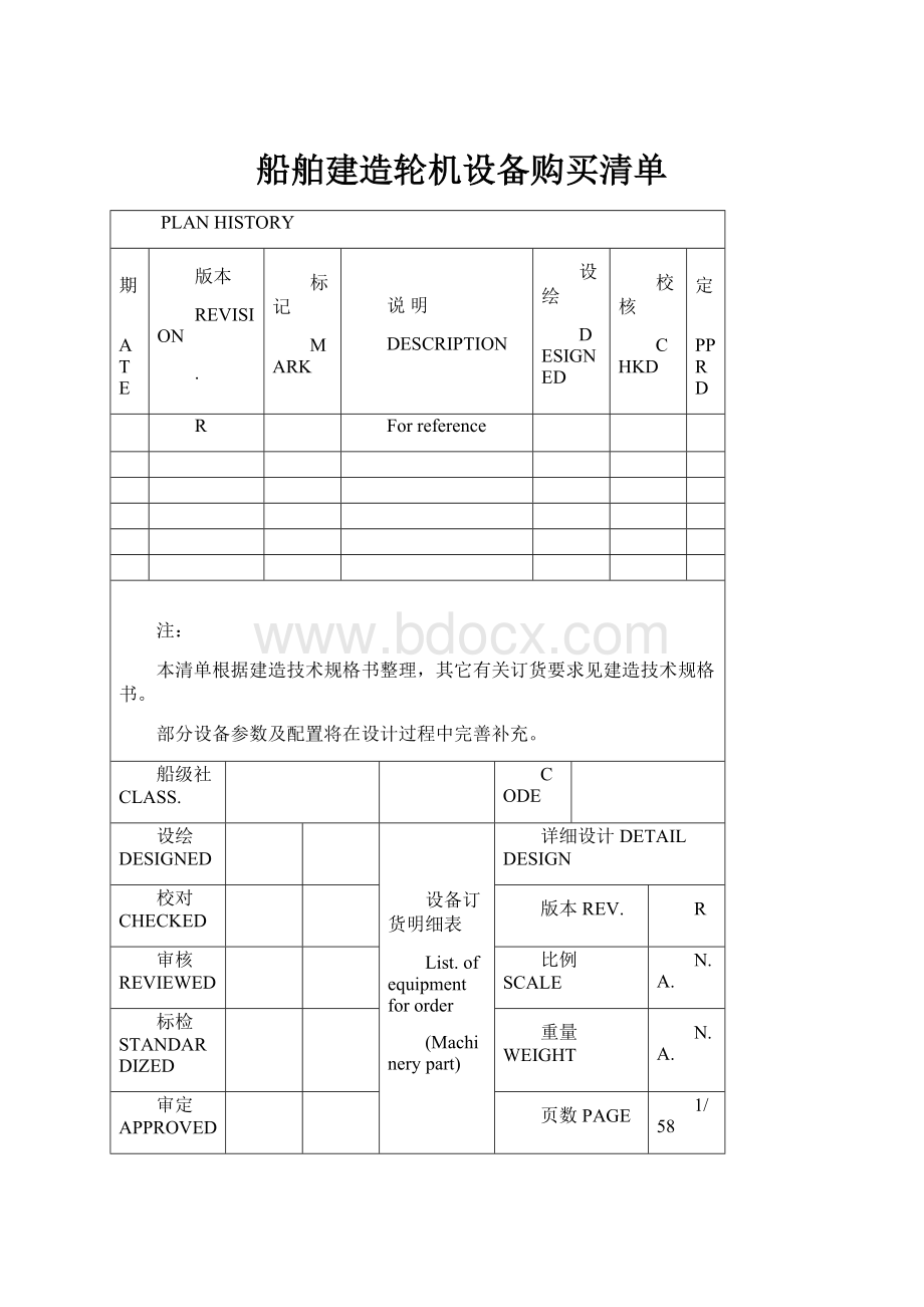 船舶建造轮机设备购买清单Word文件下载.docx_第1页