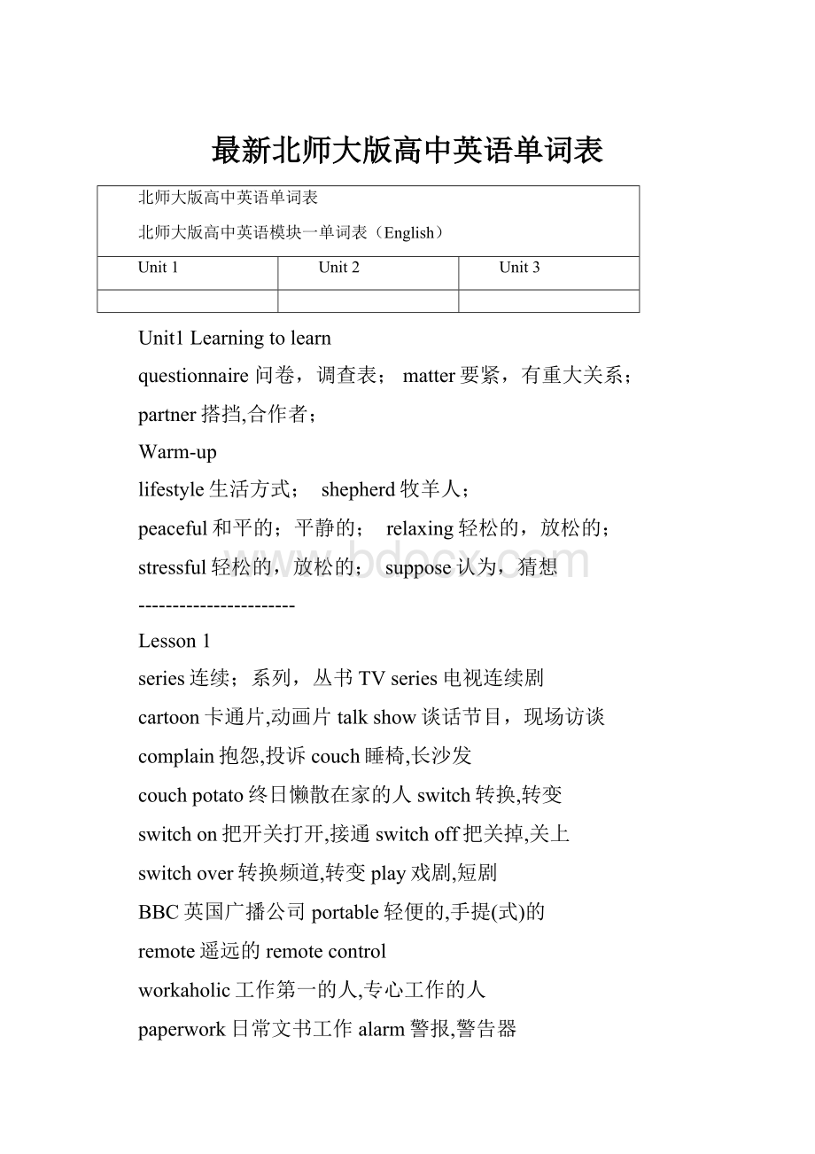 最新北师大版高中英语单词表Word下载.docx