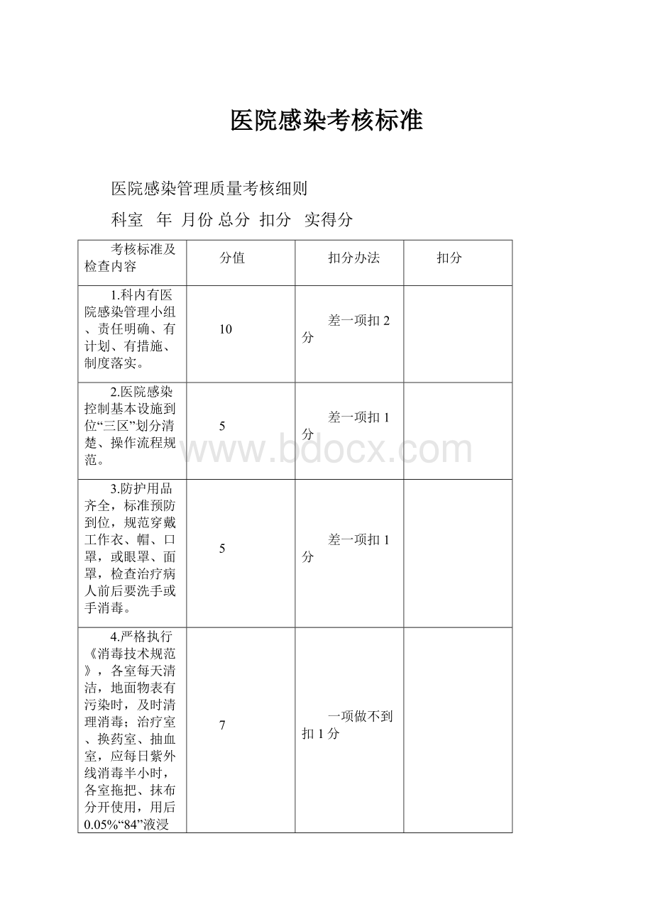 医院感染考核标准.docx_第1页