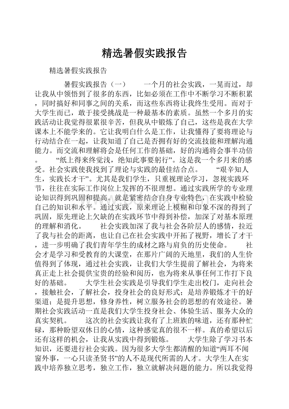 精选暑假实践报告.docx_第1页