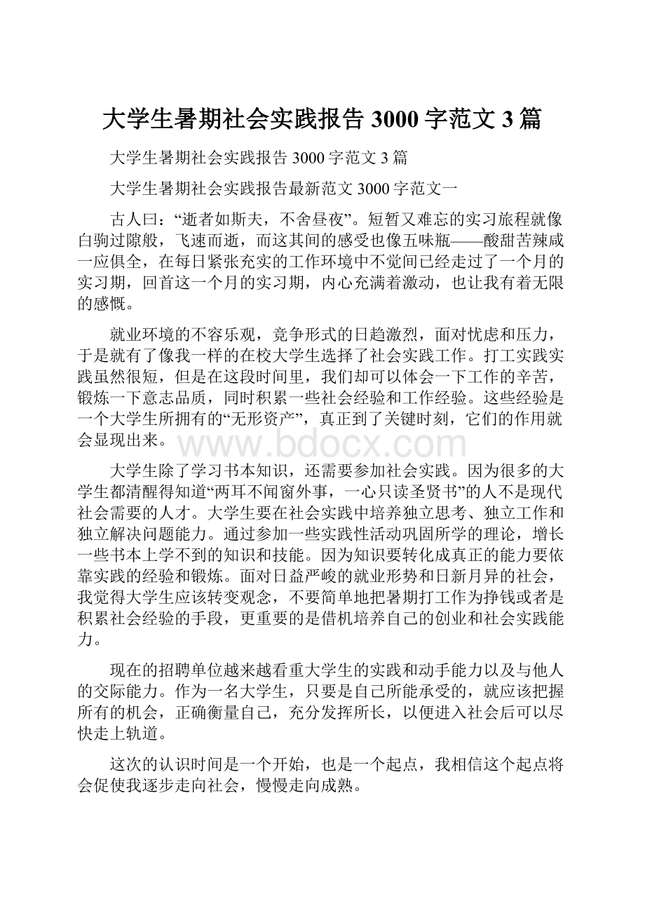 大学生暑期社会实践报告3000字范文3篇.docx