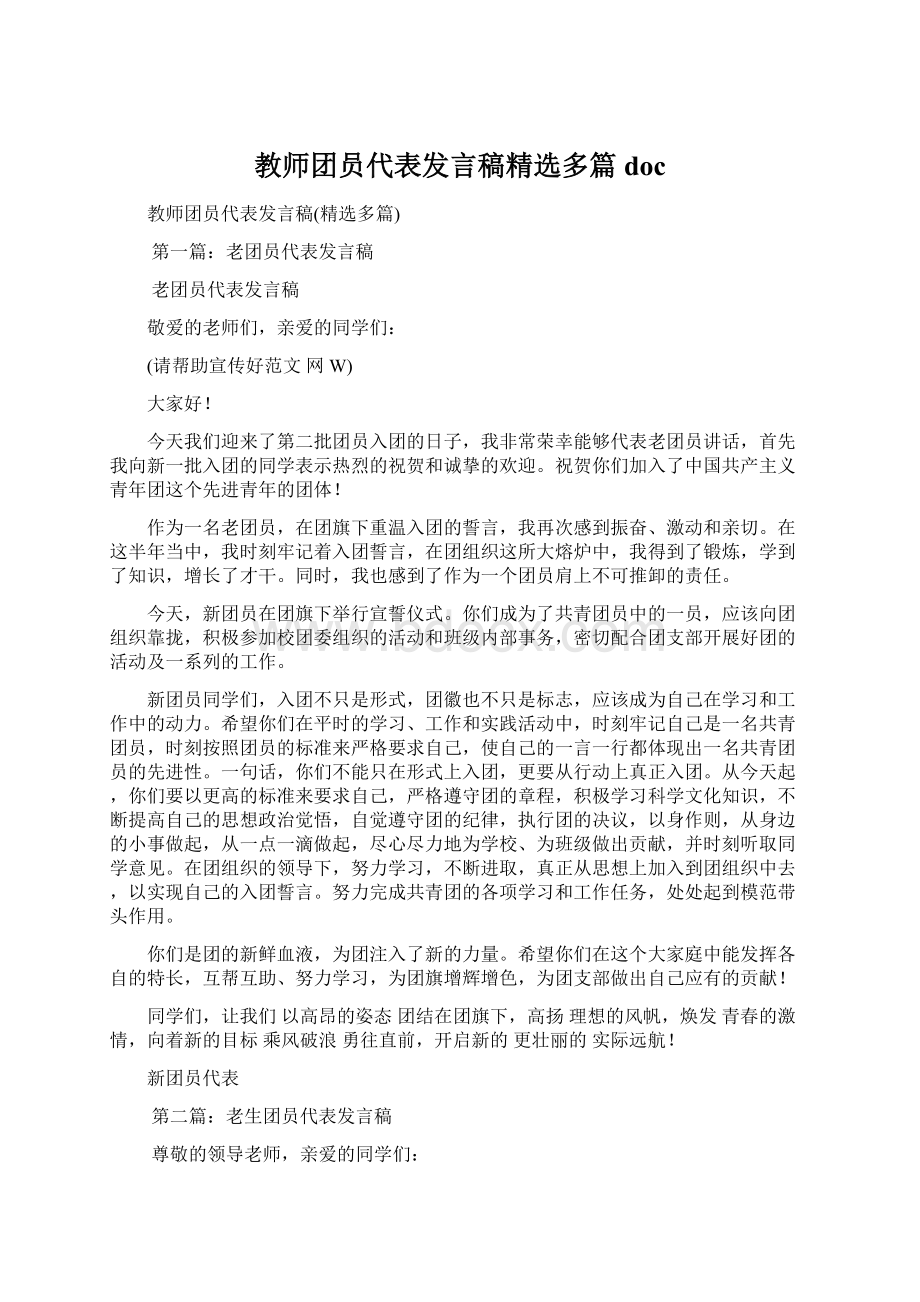 教师团员代表发言稿精选多篇doc.docx_第1页