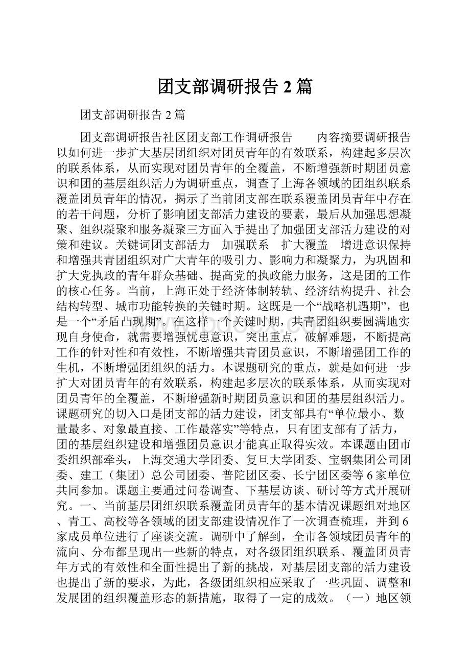 团支部调研报告2篇Word格式文档下载.docx