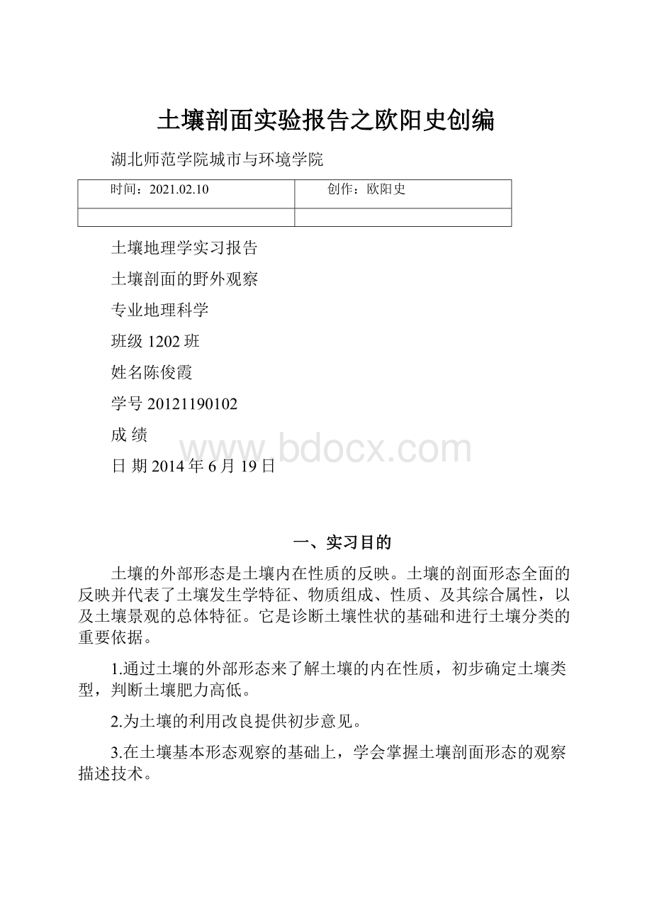 土壤剖面实验报告之欧阳史创编Word文档下载推荐.docx_第1页