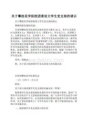 关于攀枝花学院校团委设立学生党支部的请示Word文档格式.docx