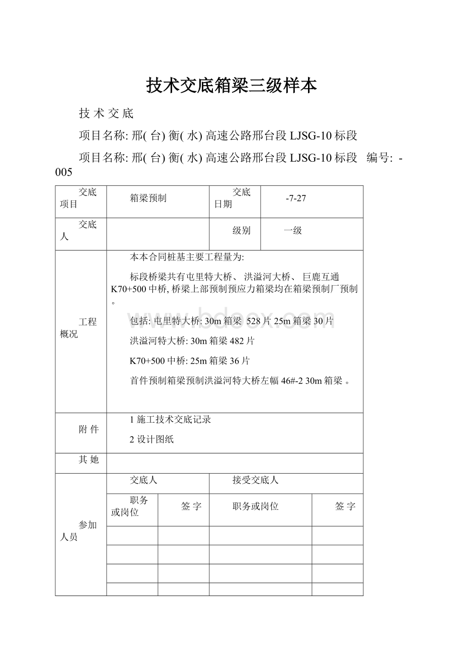 技术交底箱梁三级样本文档格式.docx