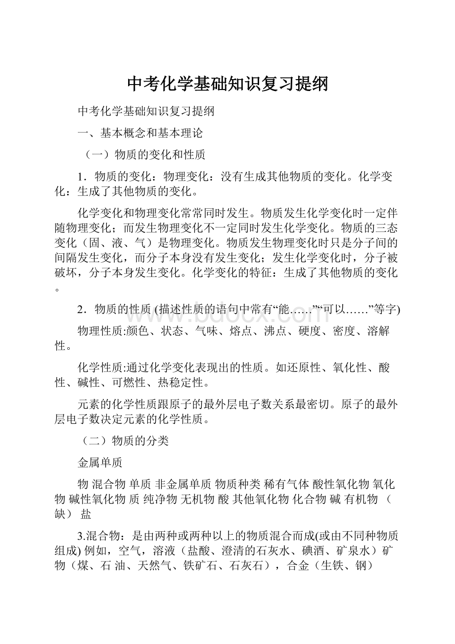 中考化学基础知识复习提纲.docx_第1页