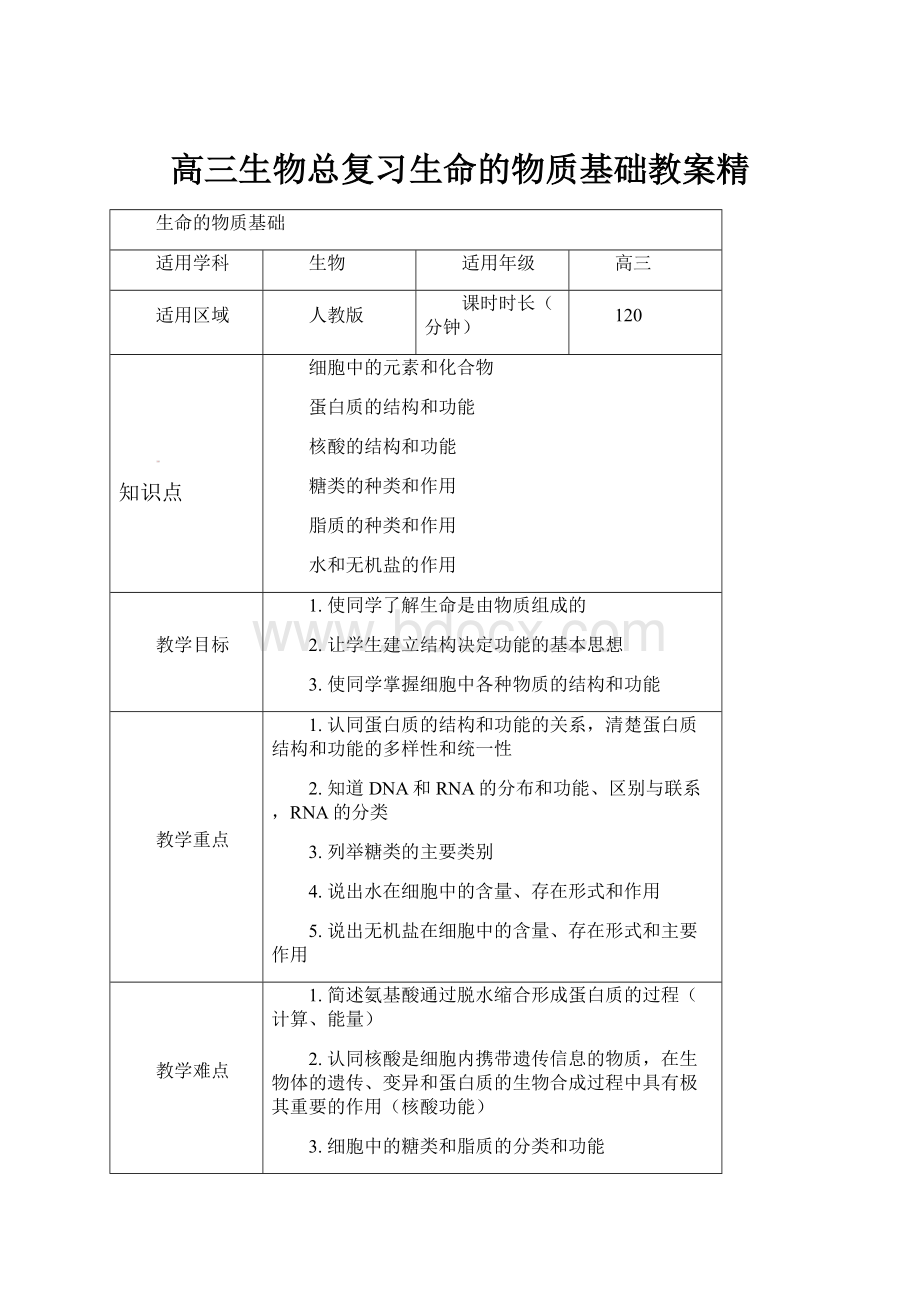 高三生物总复习生命的物质基础教案精.docx_第1页