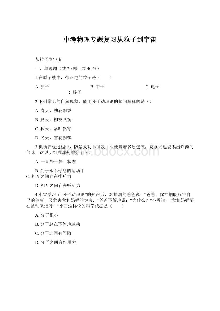 中考物理专题复习从粒子到宇宙.docx_第1页