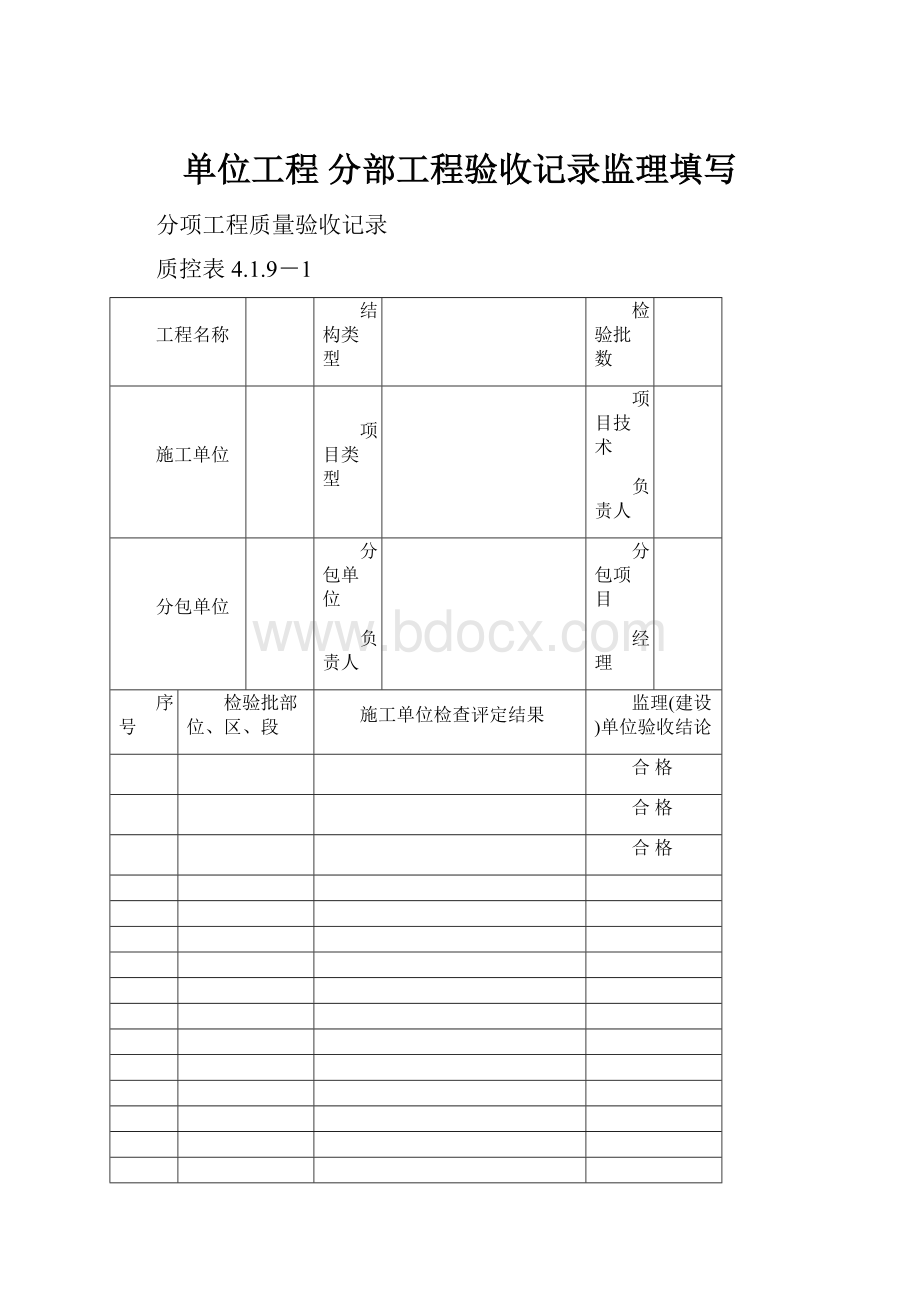 单位工程 分部工程验收记录监理填写Word文档下载推荐.docx