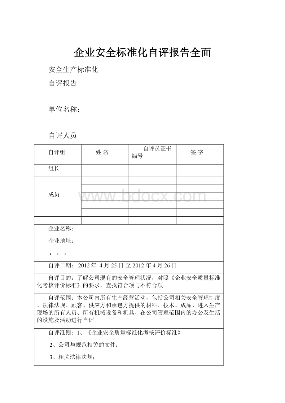 企业安全标准化自评报告全面.docx