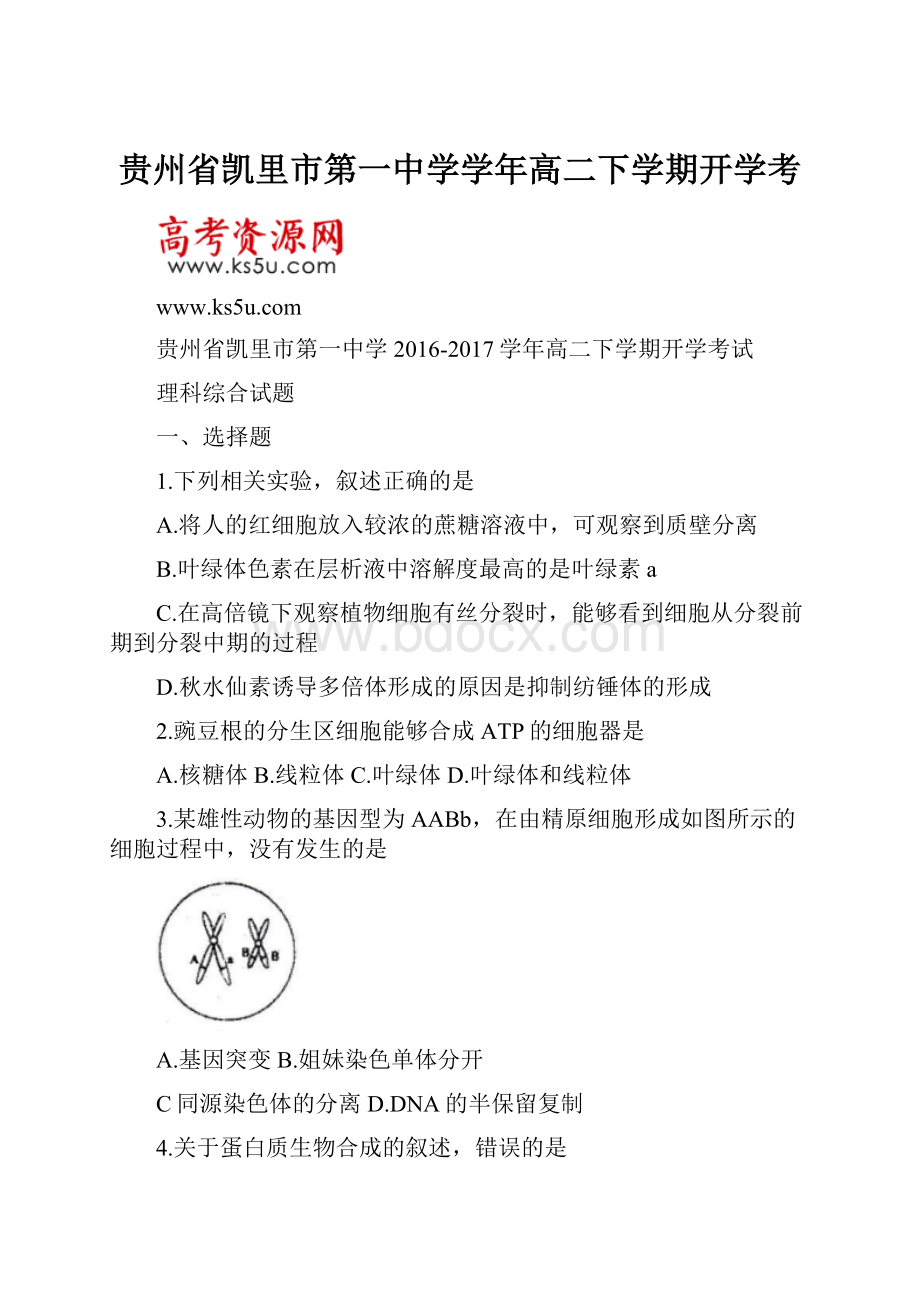 贵州省凯里市第一中学学年高二下学期开学考Word文件下载.docx