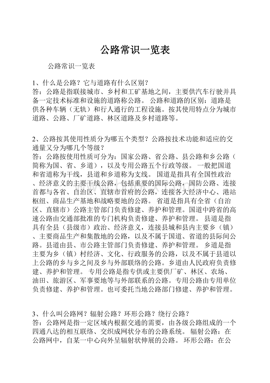 公路常识一览表.docx_第1页