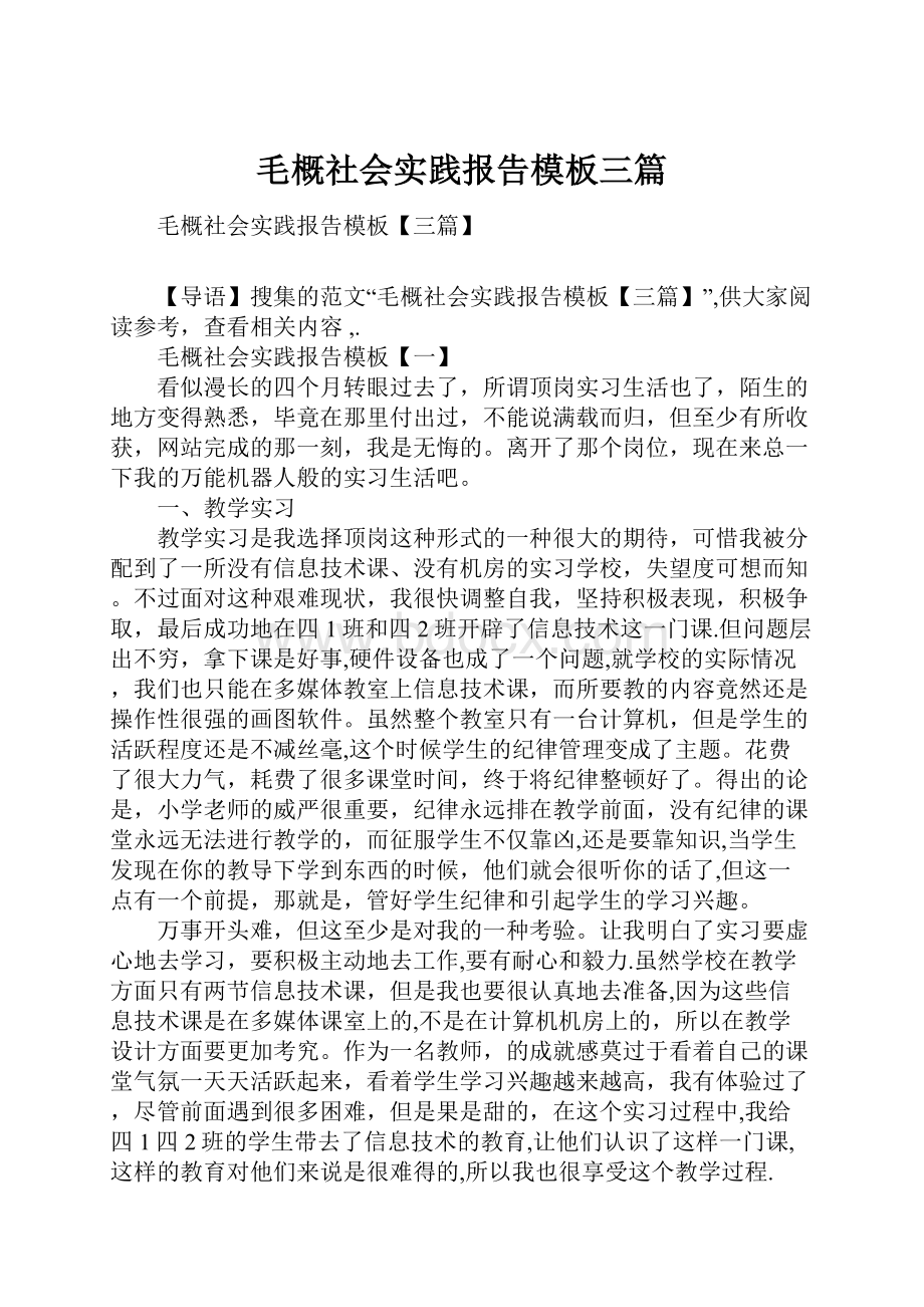 毛概社会实践报告模板三篇Word格式.docx