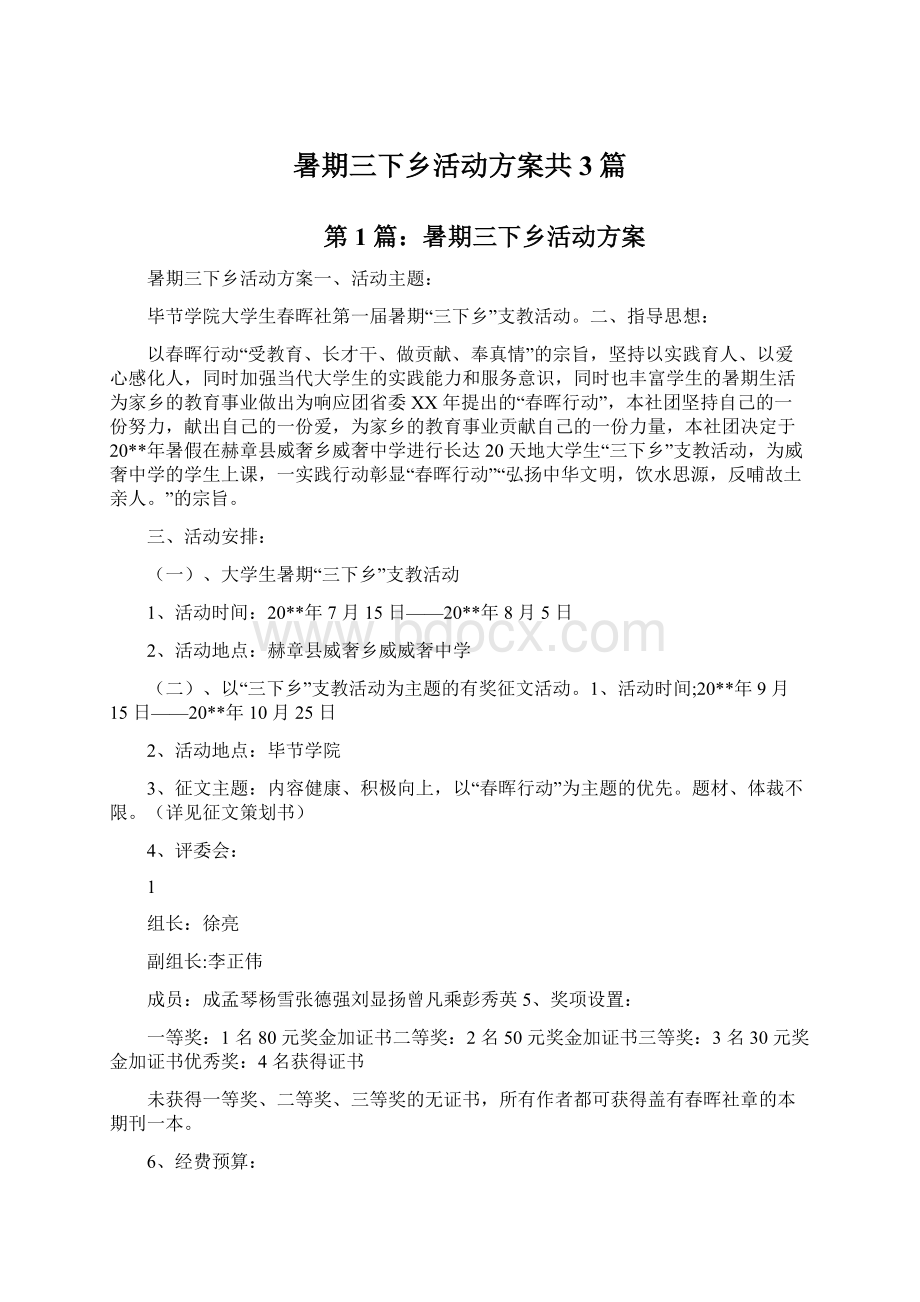 暑期三下乡活动方案共3篇Word格式文档下载.docx