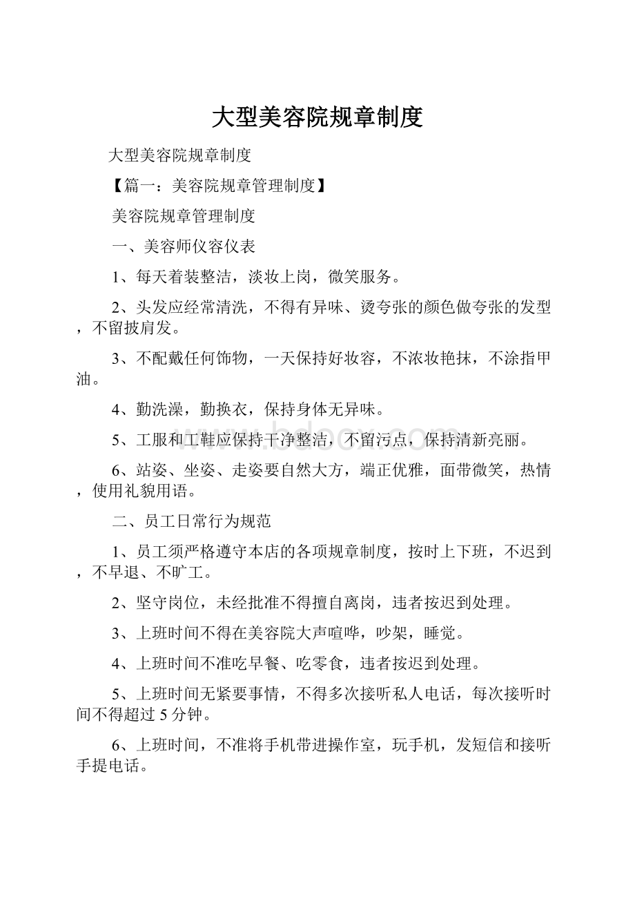 大型美容院规章制度Word文档下载推荐.docx