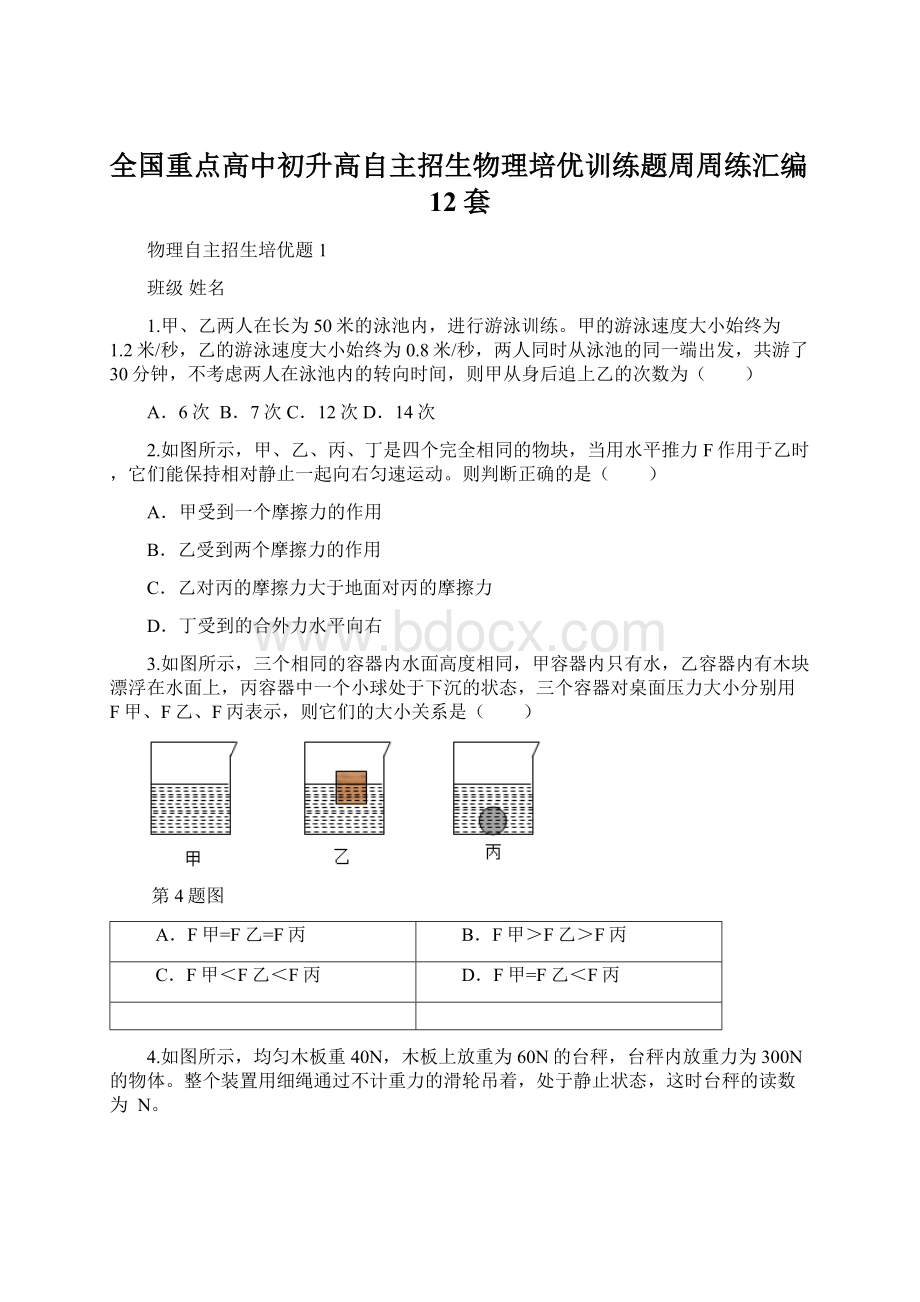 全国重点高中初升高自主招生物理培优训练题周周练汇编12套.docx_第1页