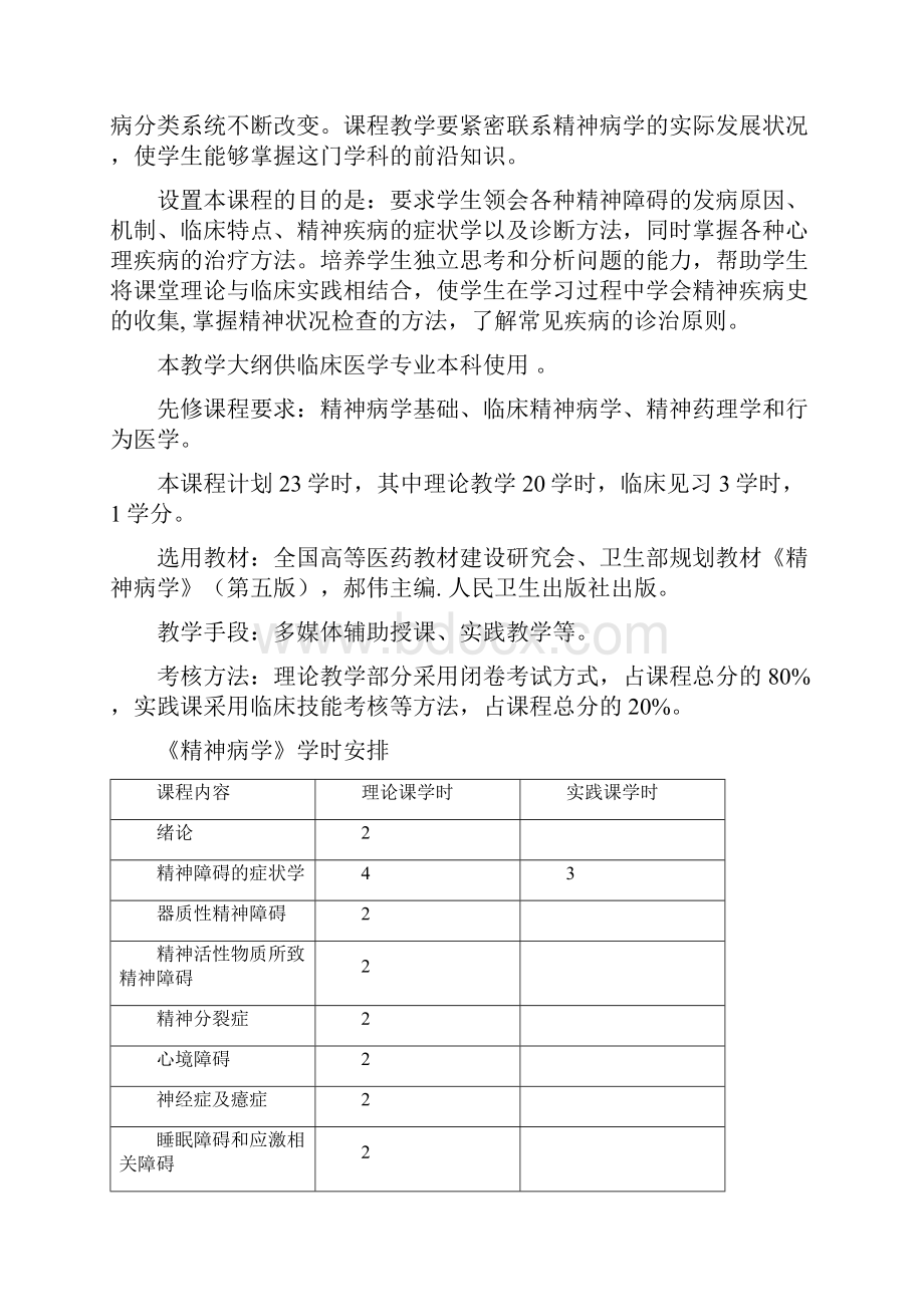 临床医学专业《精神病学》课程教学大纲修订概要Word文档下载推荐.docx_第2页