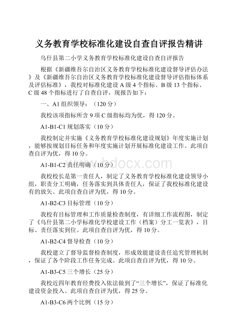 义务教育学校标准化建设自查自评报告精讲.docx