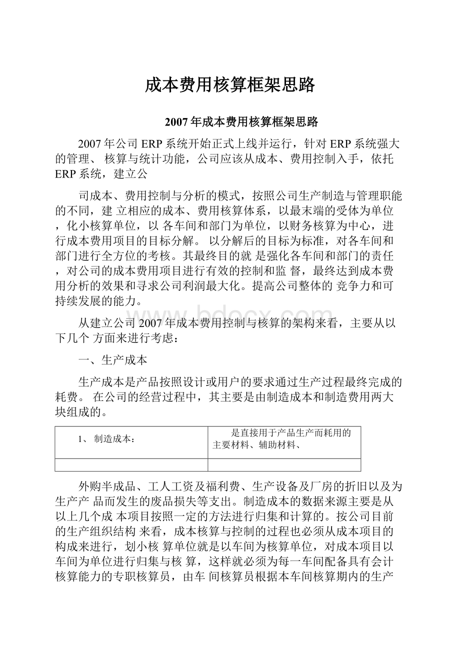 成本费用核算框架思路Word文档下载推荐.docx