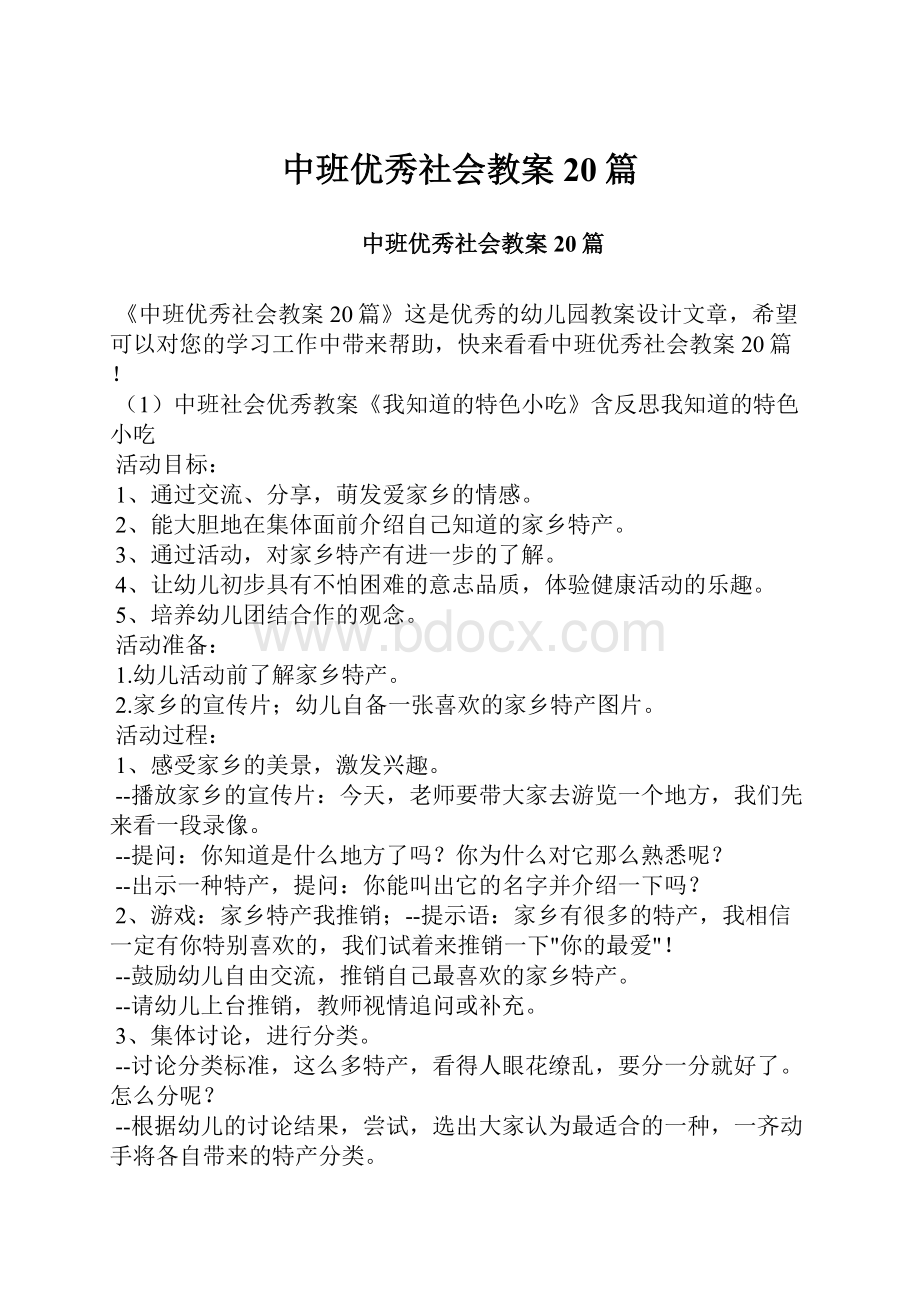 中班优秀社会教案20篇.docx