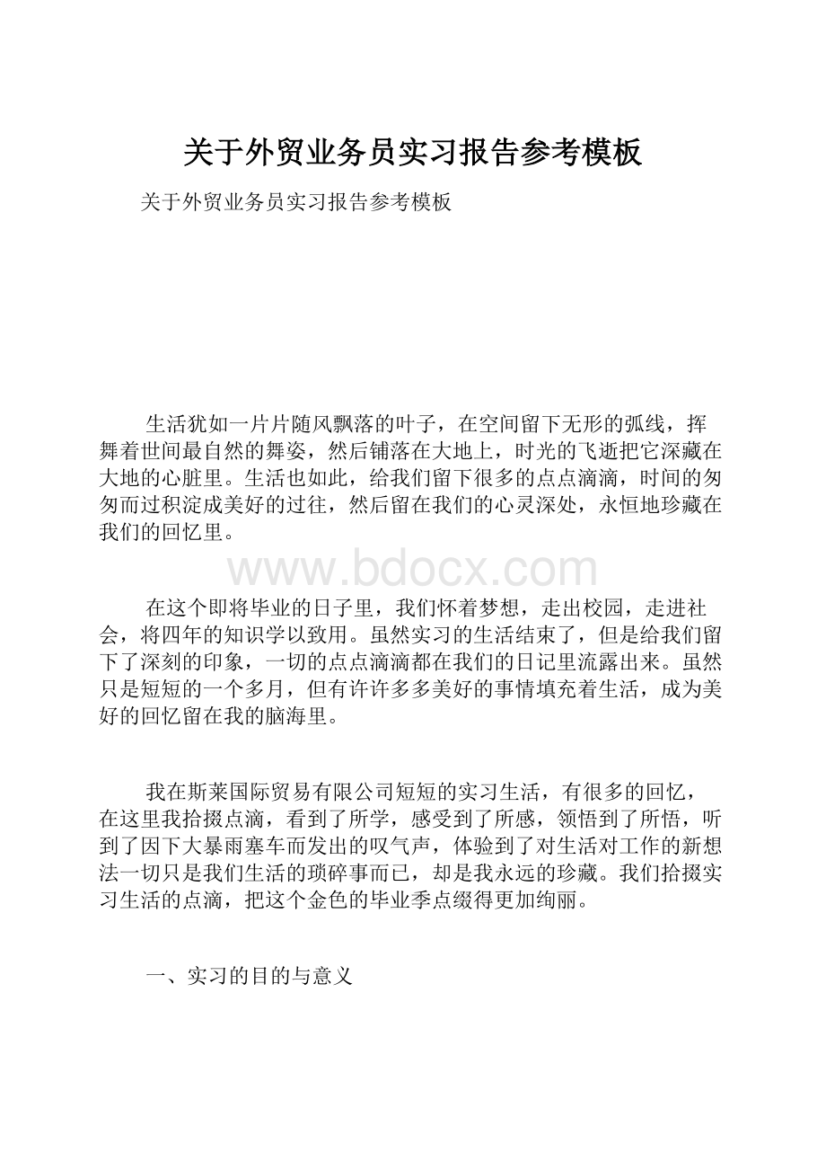 关于外贸业务员实习报告参考模板.docx_第1页