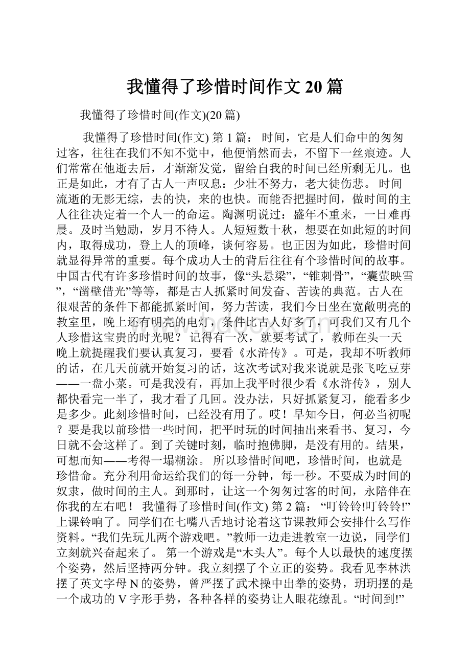 我懂得了珍惜时间作文20篇Word格式文档下载.docx