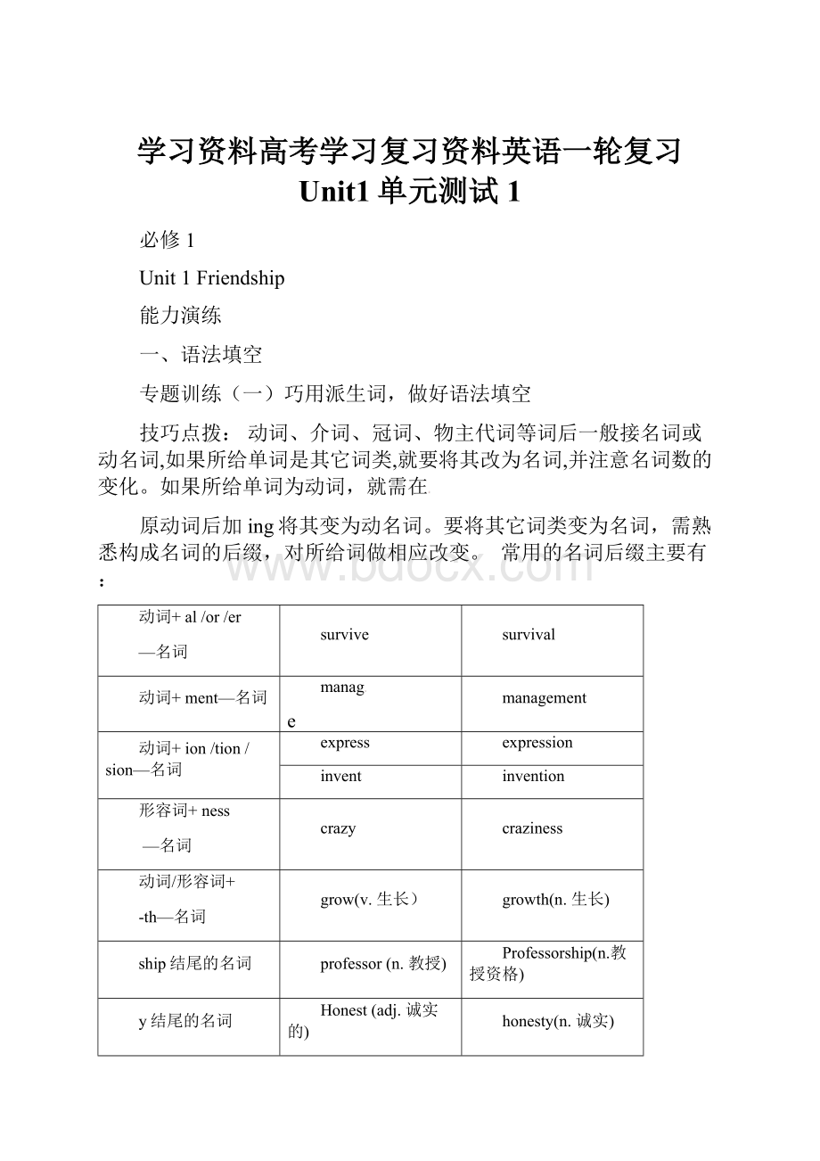 学习资料高考学习复习资料英语一轮复习 Unit1单元测试1.docx